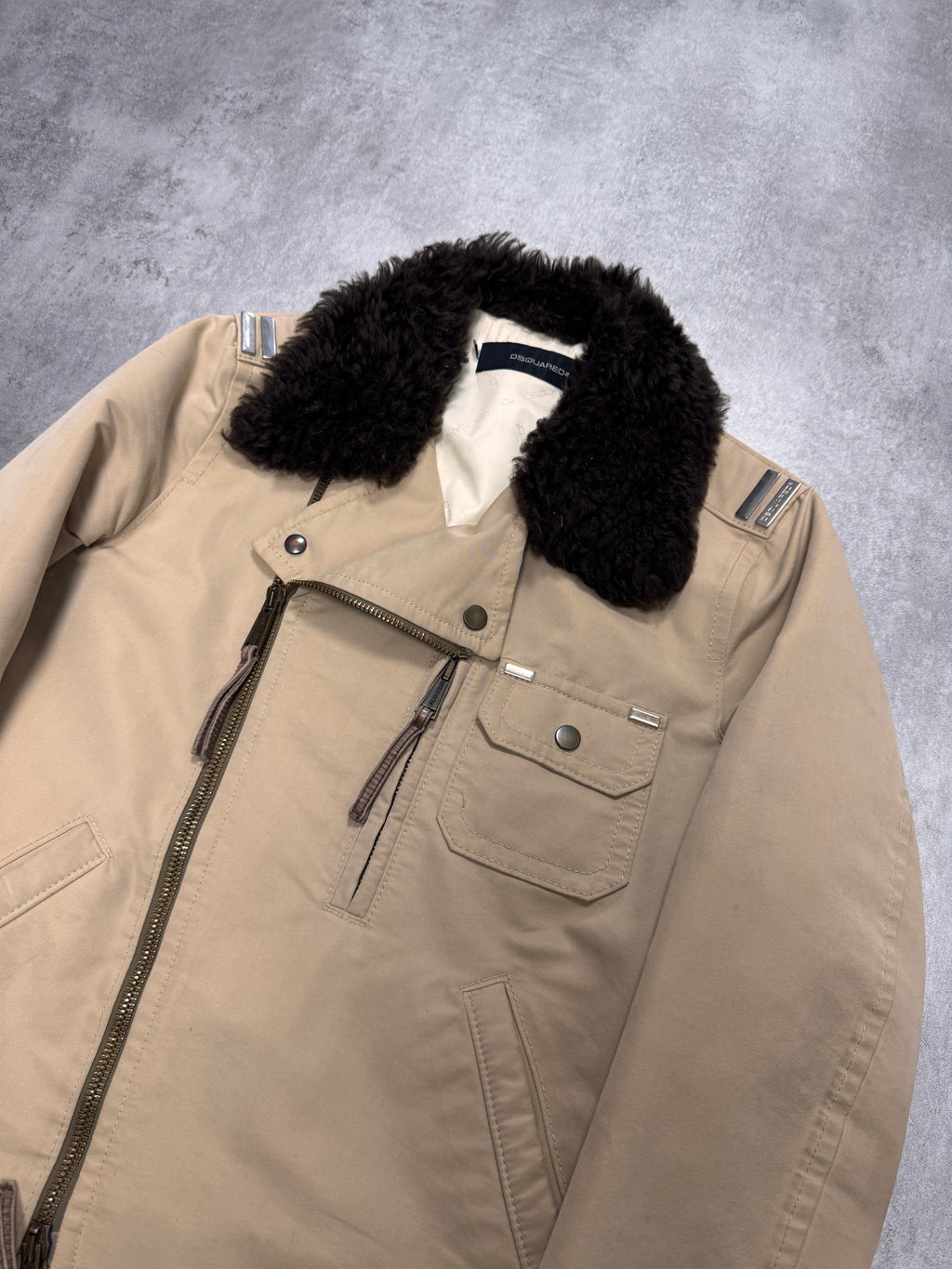 FW2005 Dsquared2 Astro Fur Collar Asymmetrical Beige Jacket