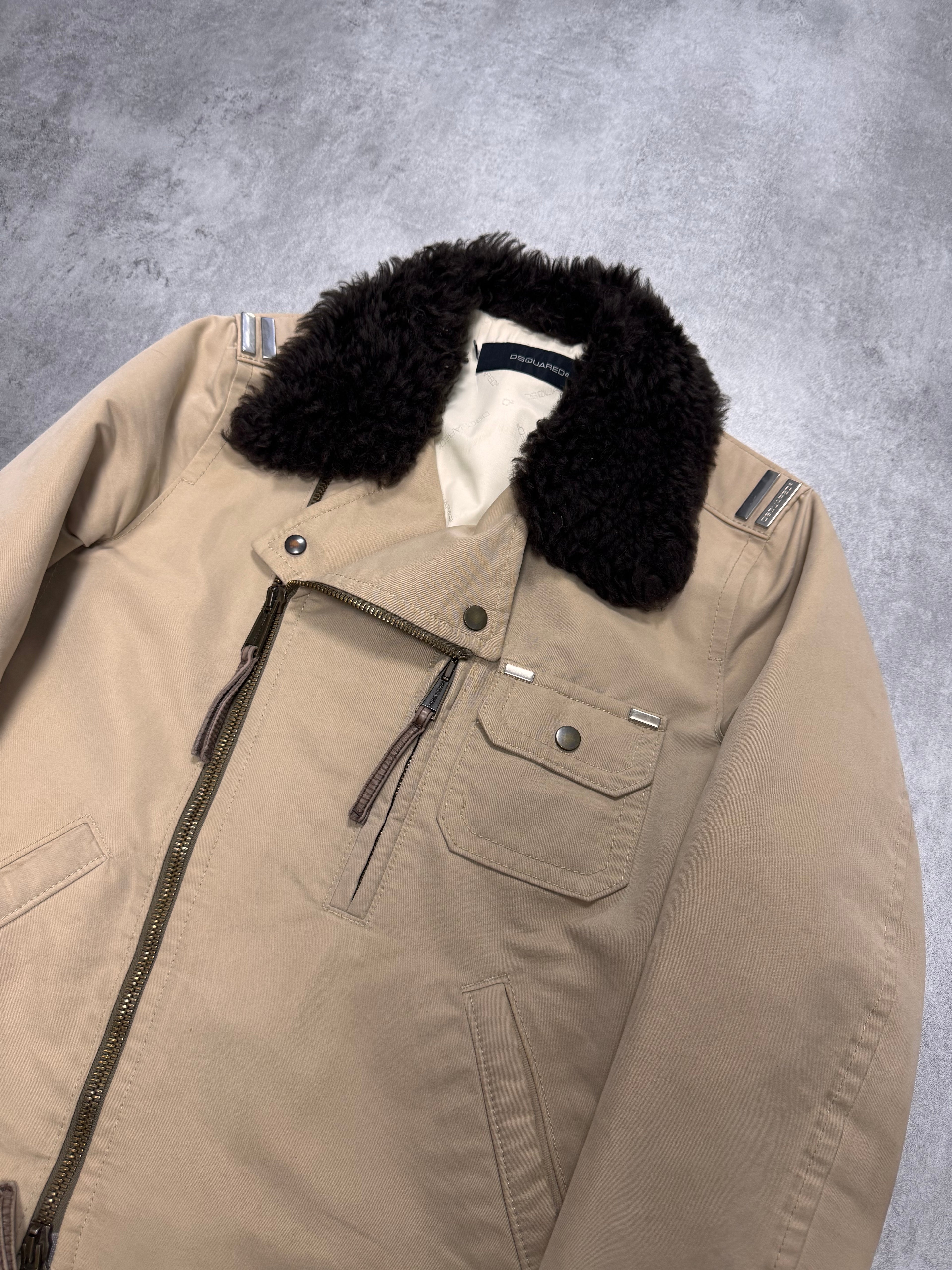 FW2005 Dsquared2 Astro Fur Collar Asymmetrical Beige Jacket
