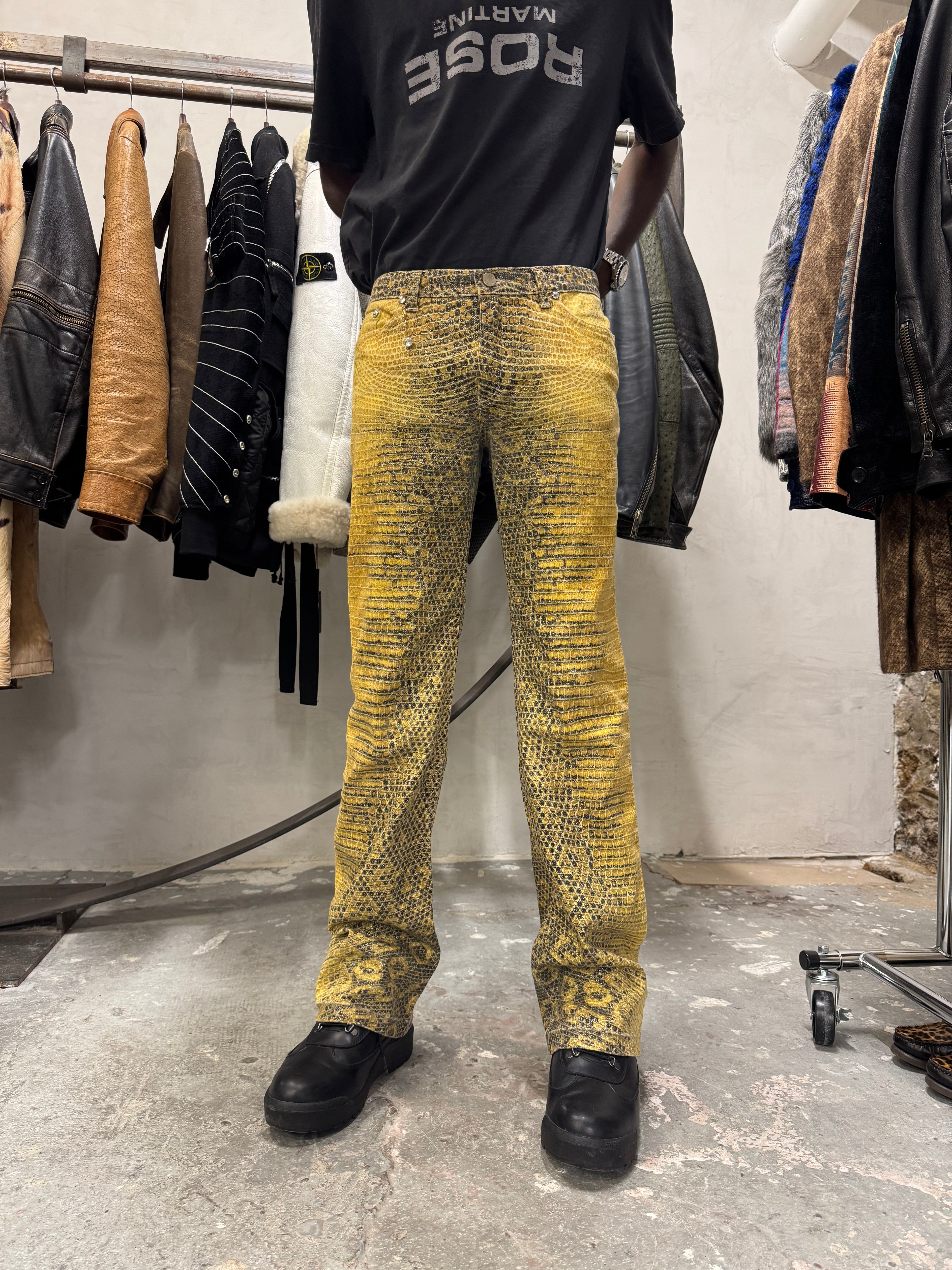 1990s Roberto Cavalli Bees Yellow Scales Pants