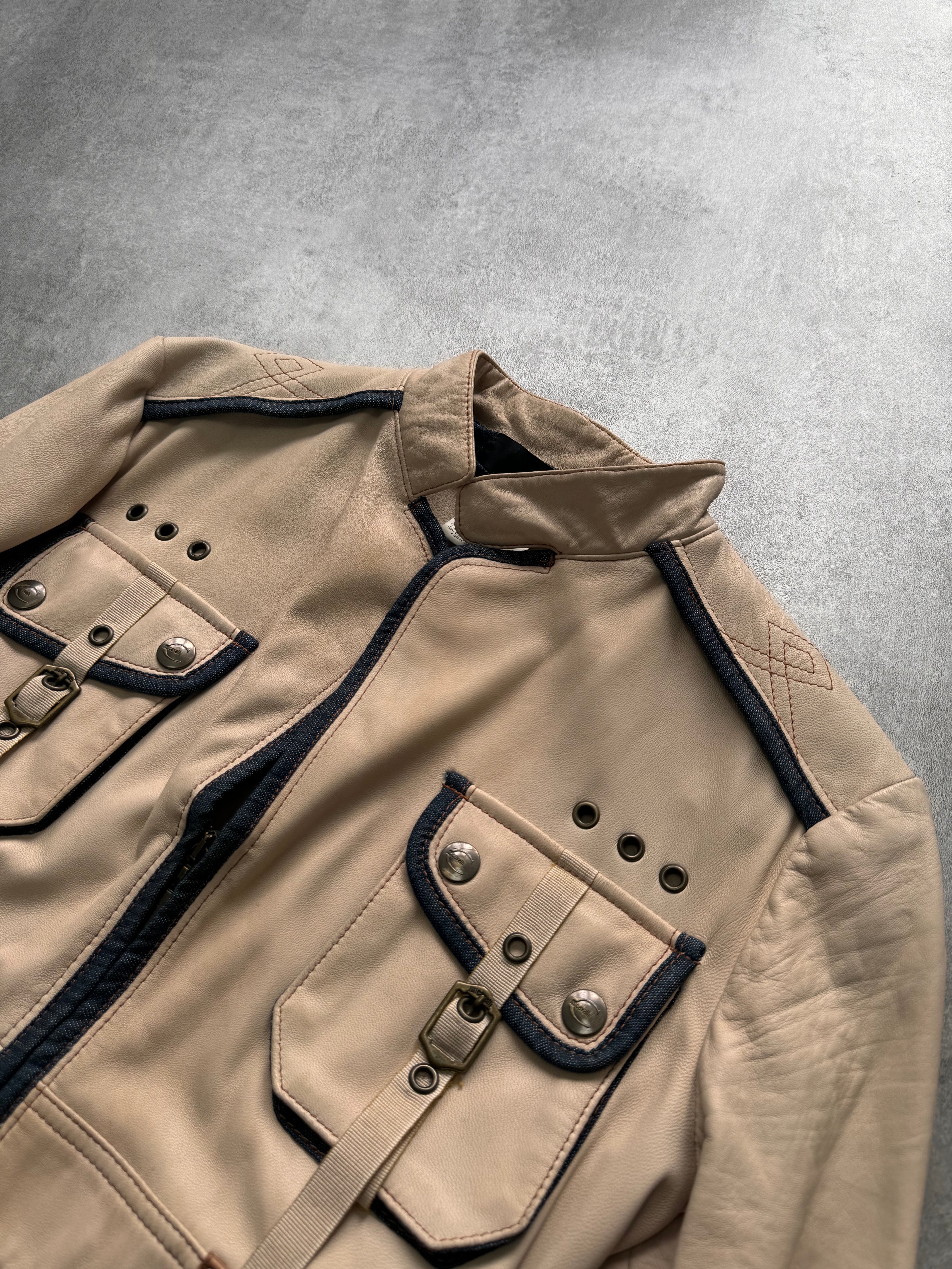2000s Cavalli Beige Ulitity Leather Jacket (S)