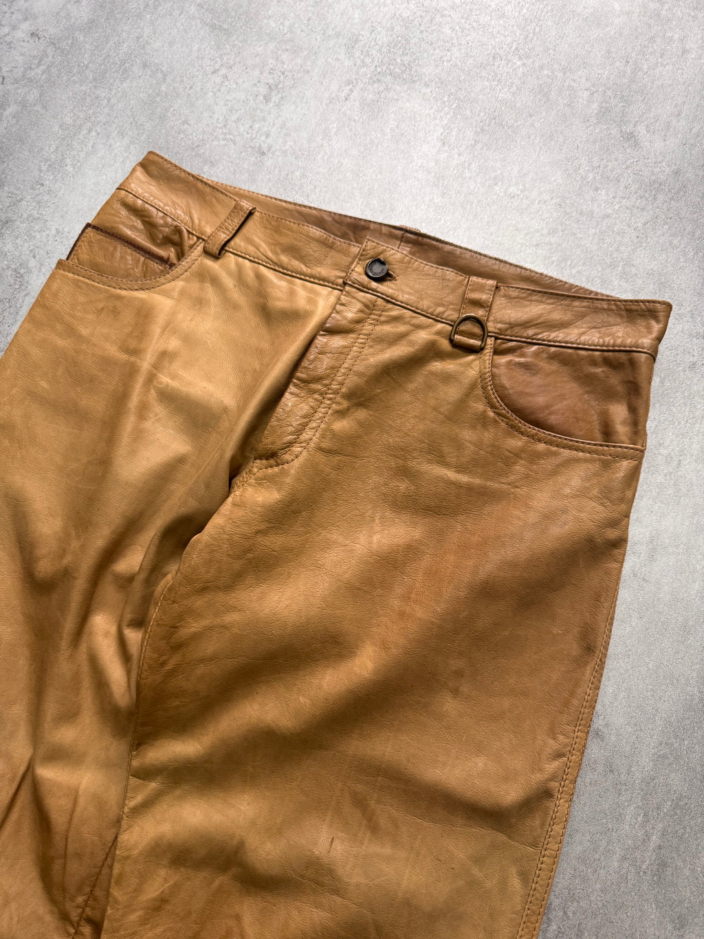 SS2003 Roberto Cavalli Biker Beige Leather Pants