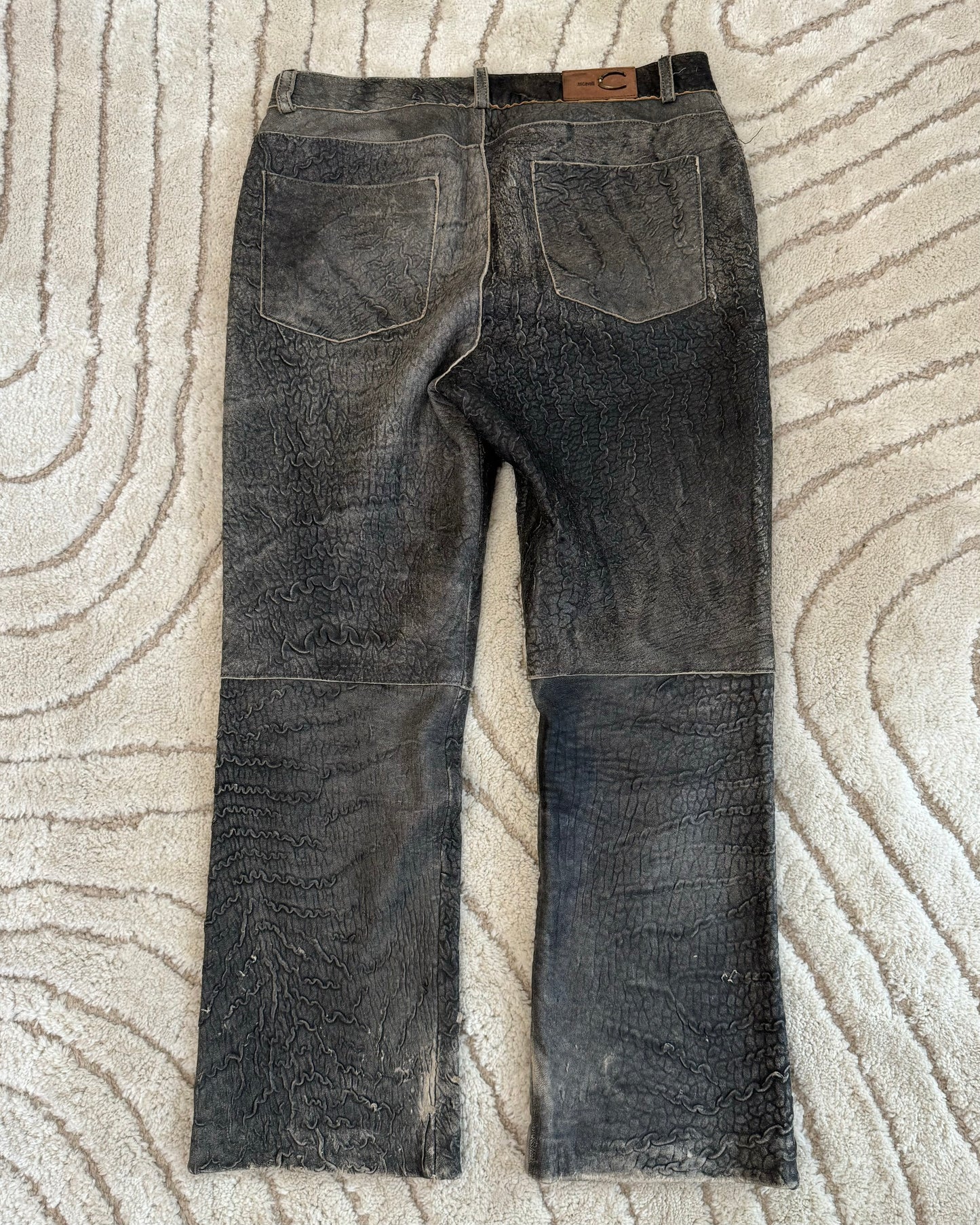 00s Cavalli Scarred Raw Leather Pants (M/L)