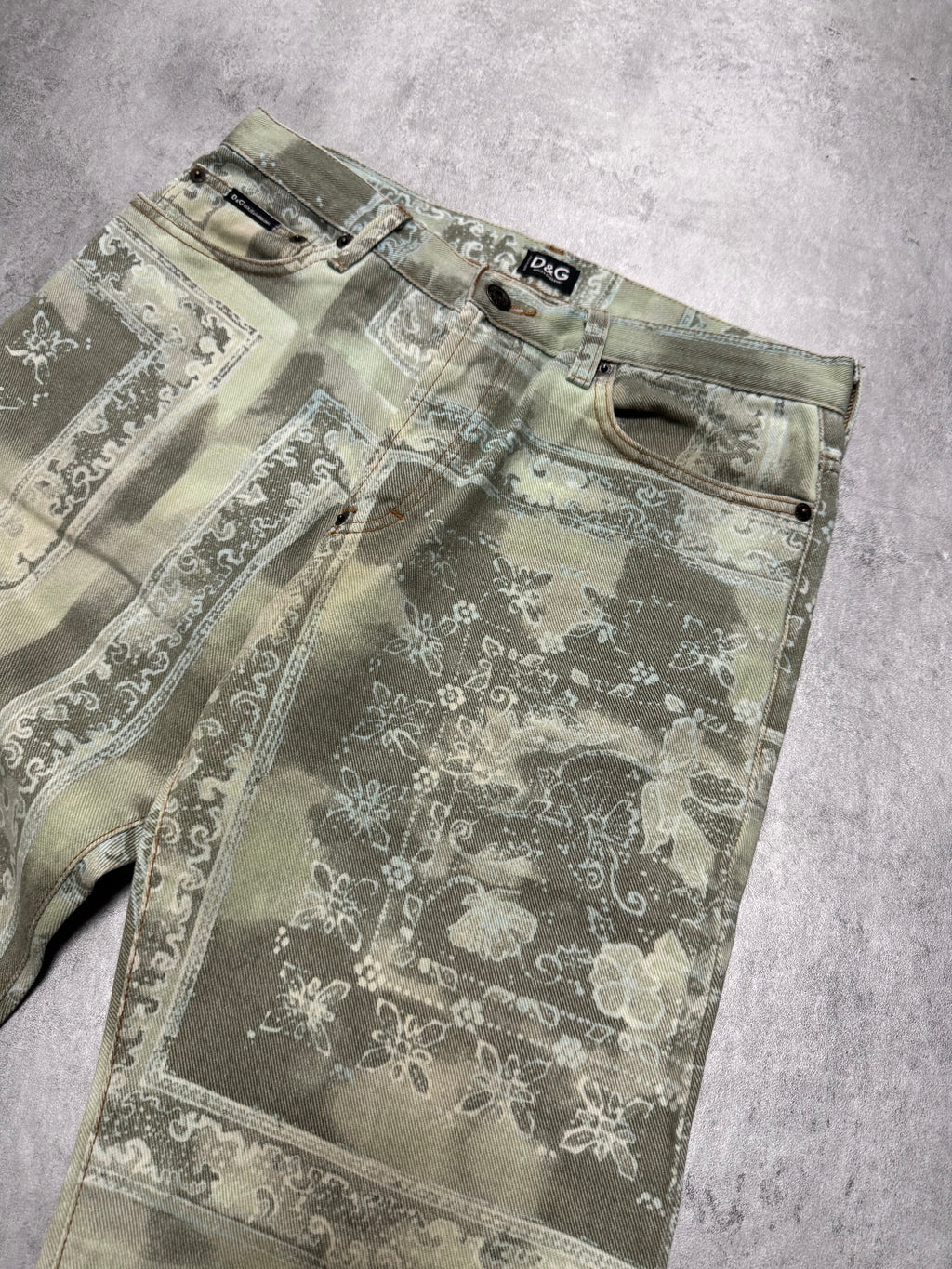 2000s Dolce & Gabbana Green Archive Rug Printed Pants