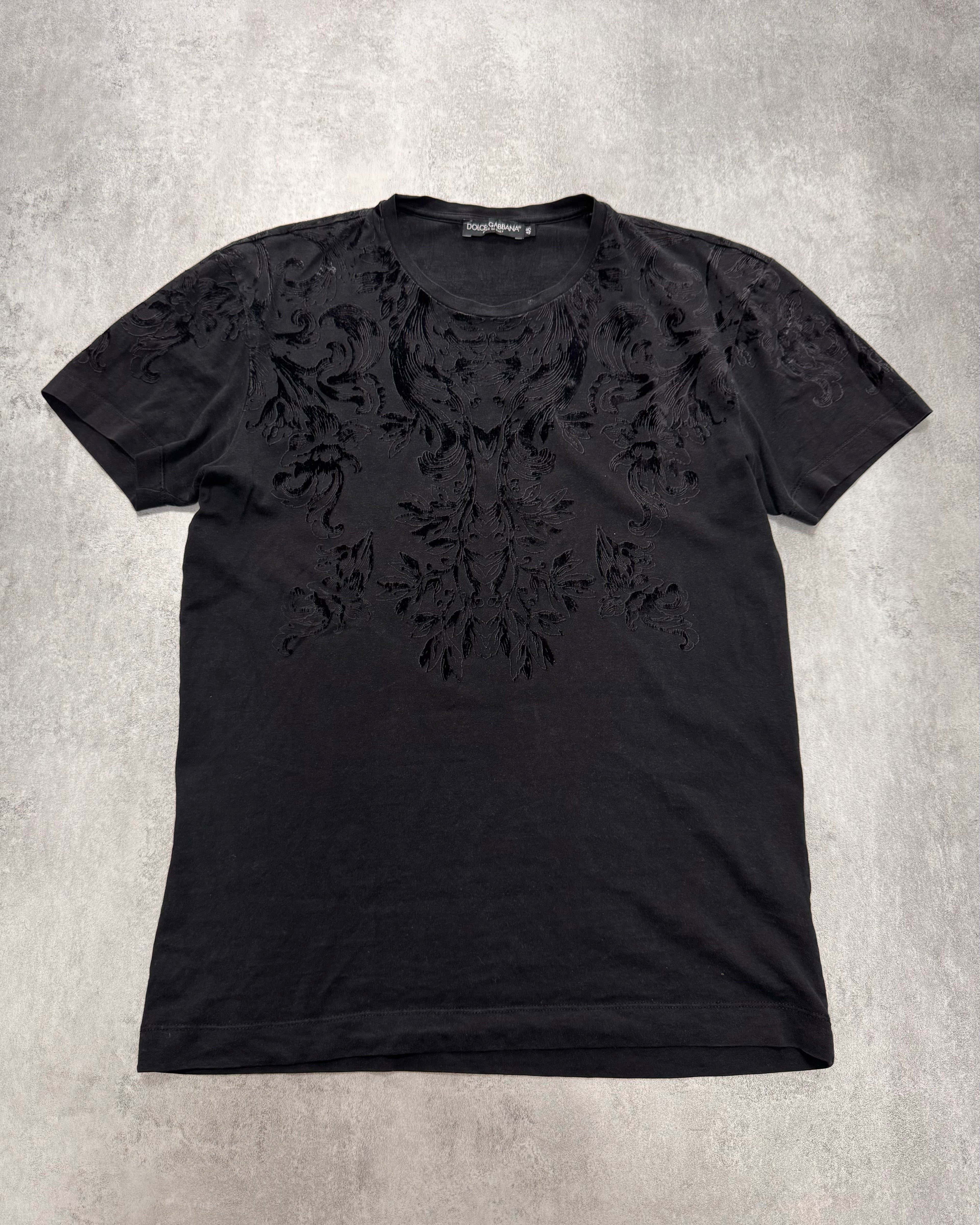 2010s Dolce & Gabbana Floral Velvet Black Tee