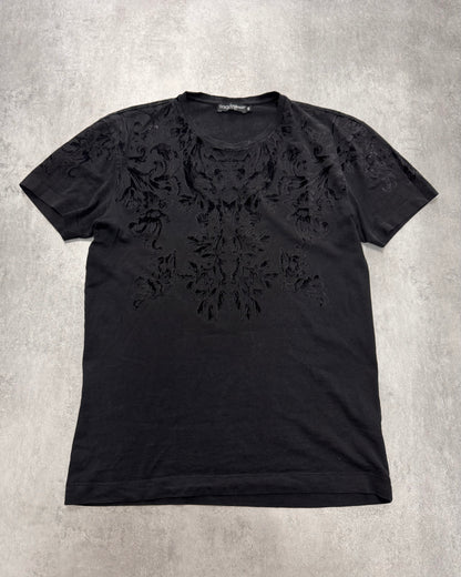 2010s Dolce & Gabbana Floral Velvet Black Tee (S/M)