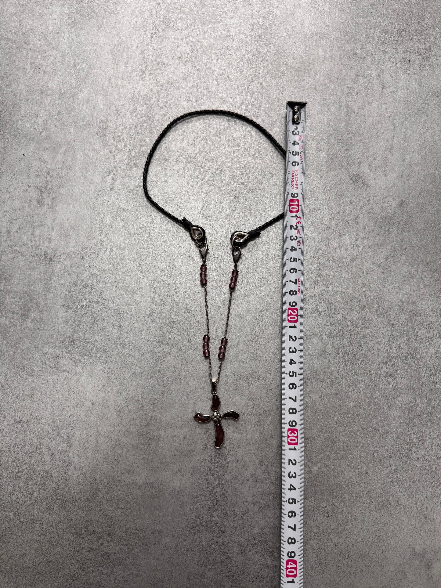 2000s Dolce & Gabbana Fantasy Cross Pendant Hybrid Leather and Steel Necklace (OS)