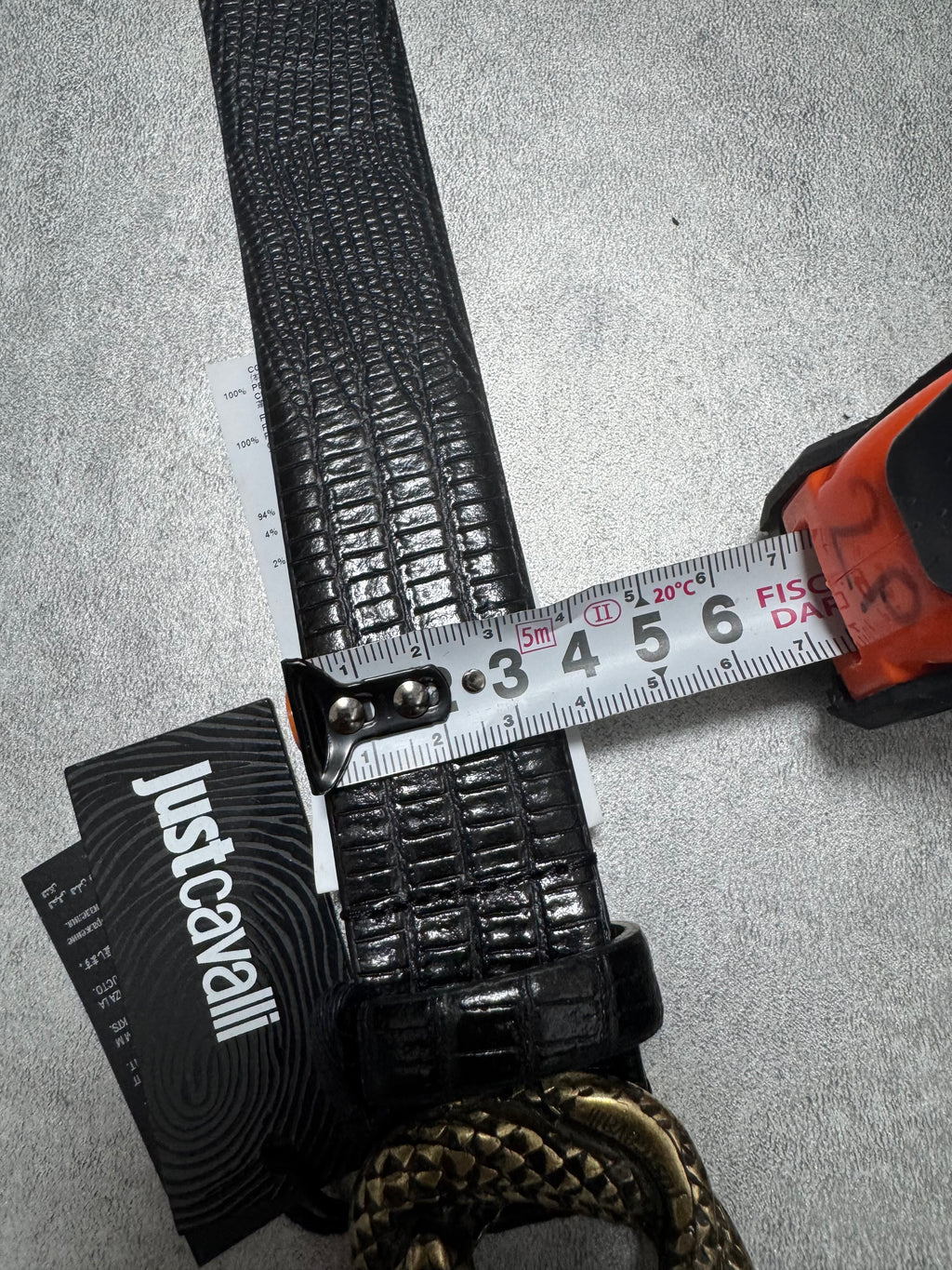 Cavalli Snake Effect Black Calf Leather Belt