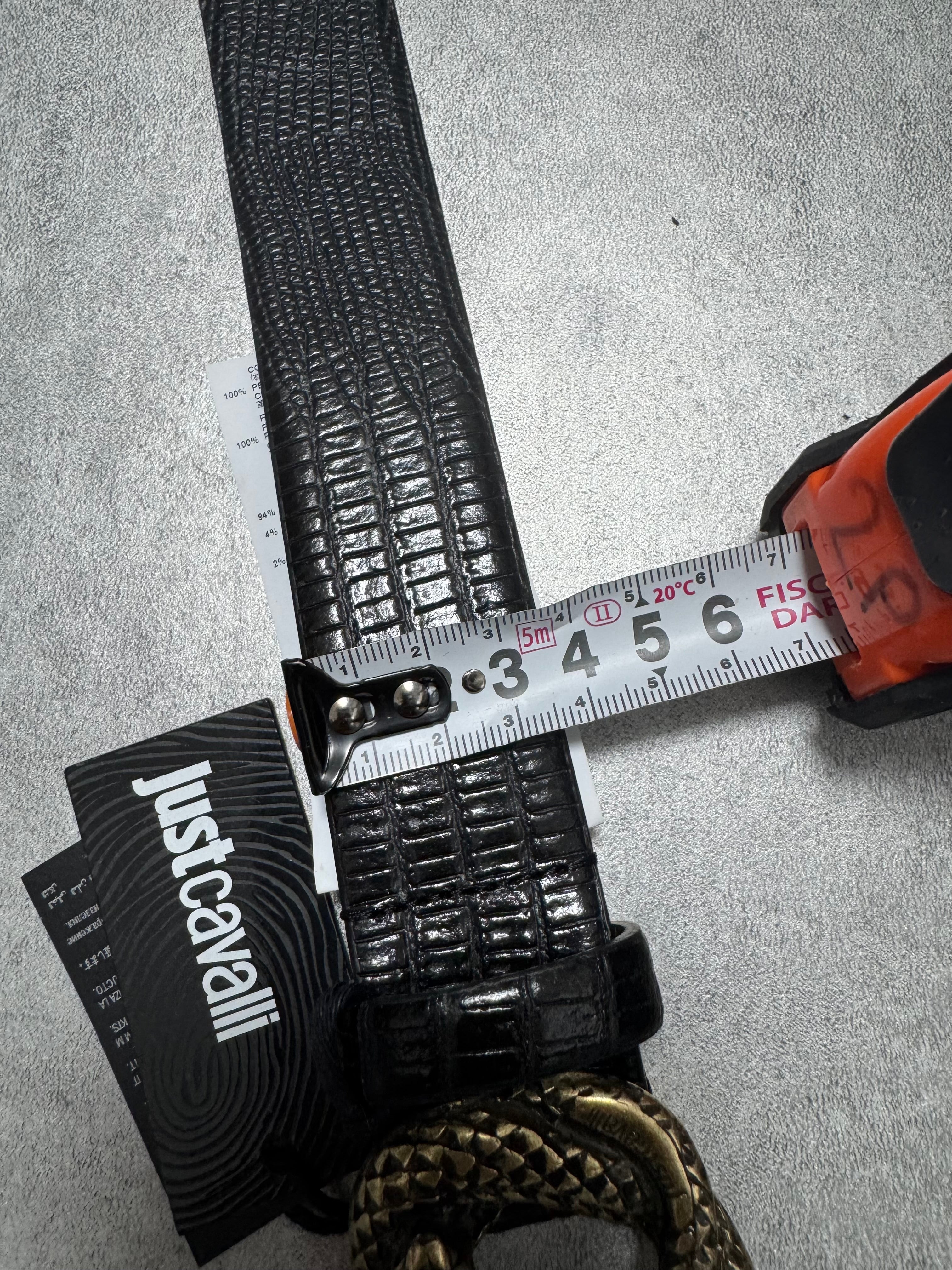 Cavalli Snake Effect Black Calf Leather Belt