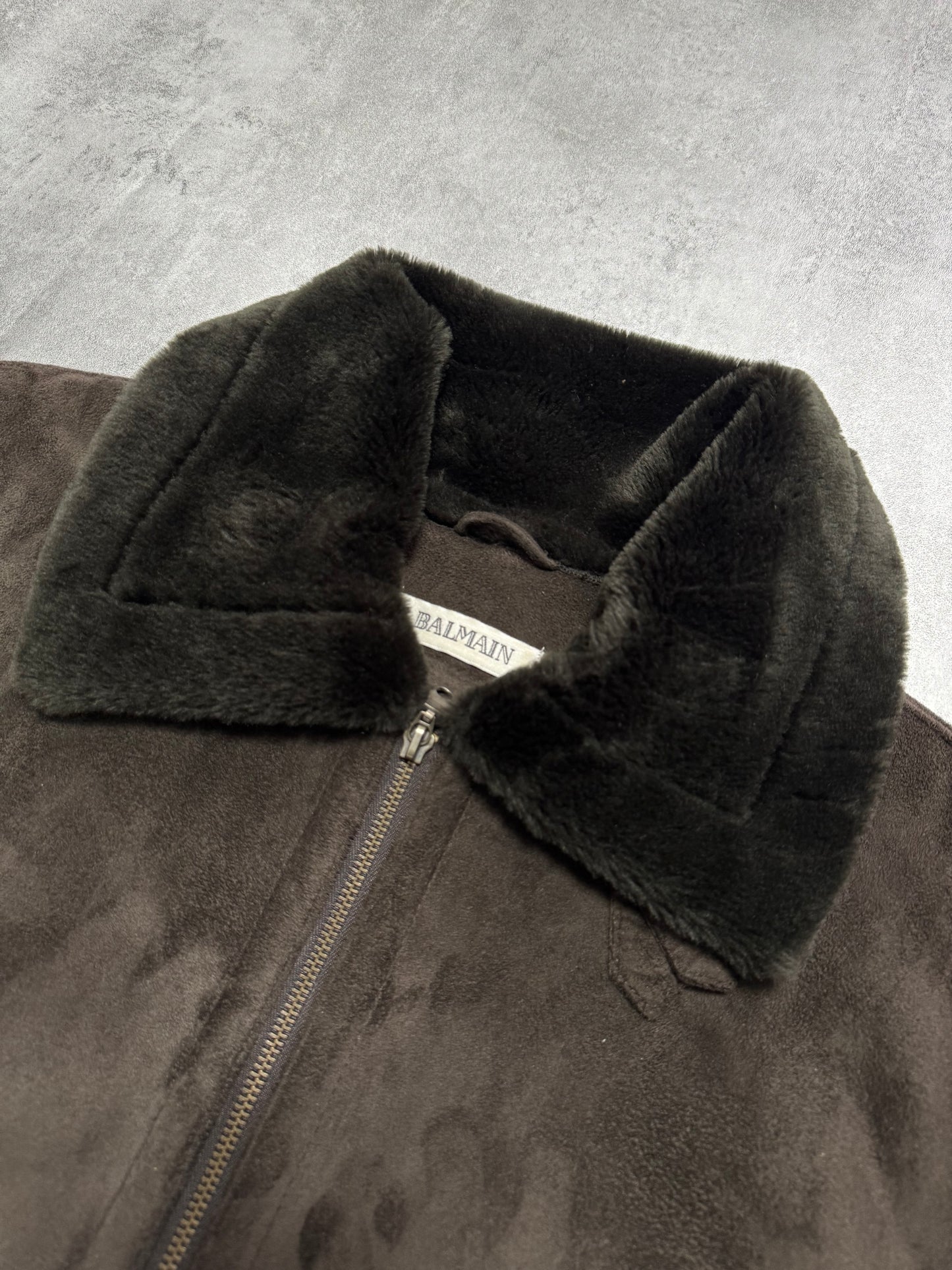 1990s Balmain Faux-Fur Shearling Brown Jacket (M)