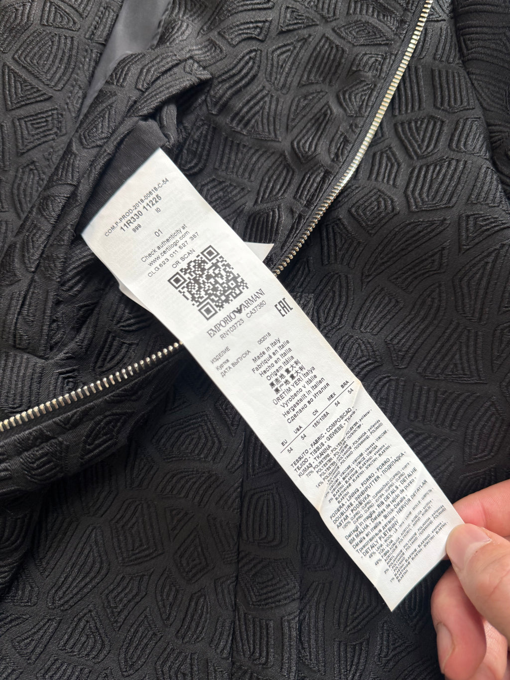 FW2018 Emporio Armani Asymmetrical Black Light Shadow Jacket
