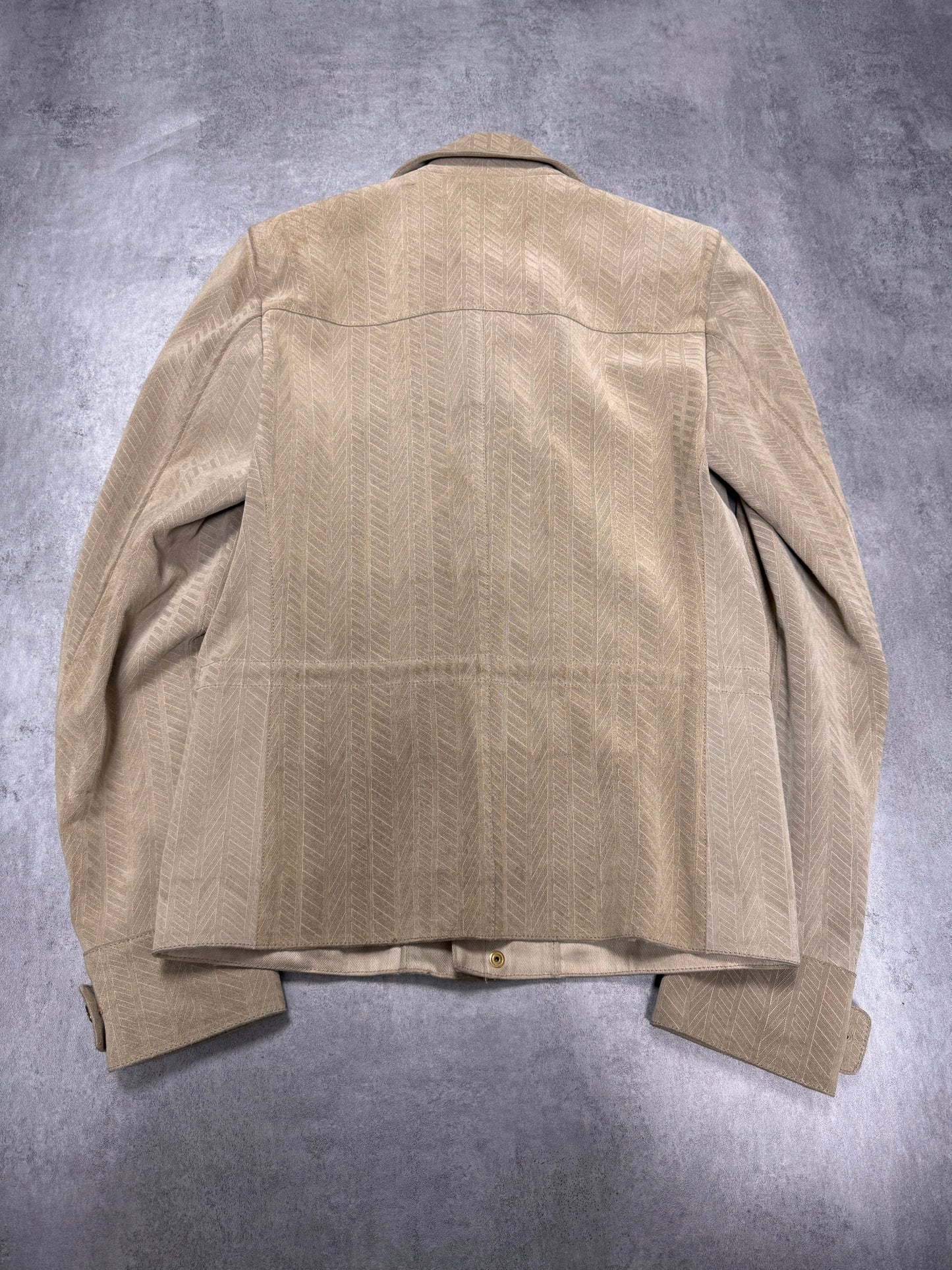 Roberto Cavalli Beige Lines Suede Leather Jacket (S/M)