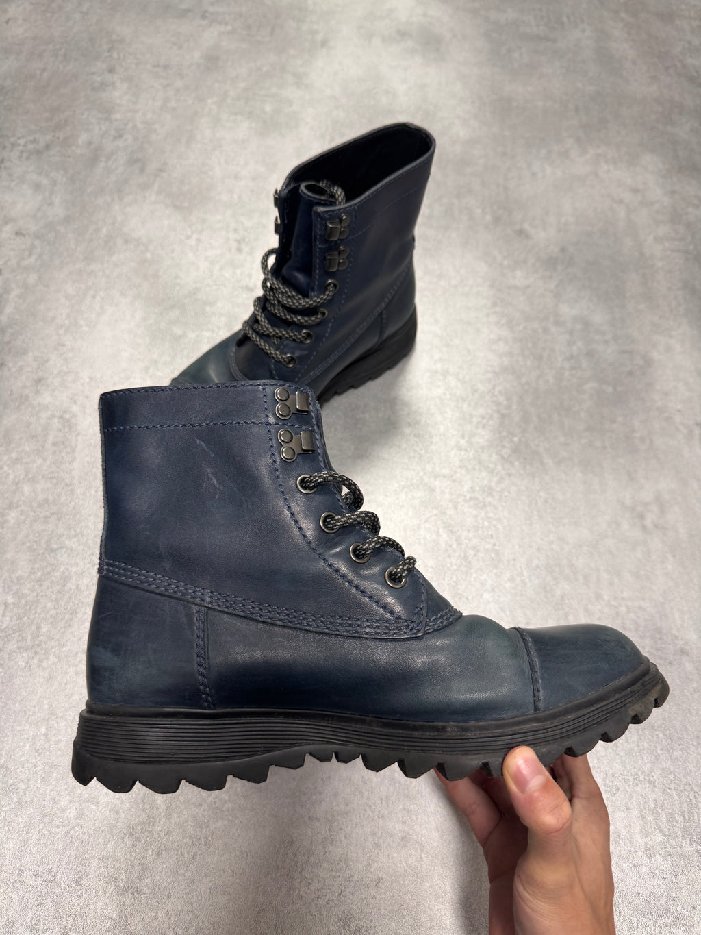 2000s Prada Hiking Navy Leather Boots