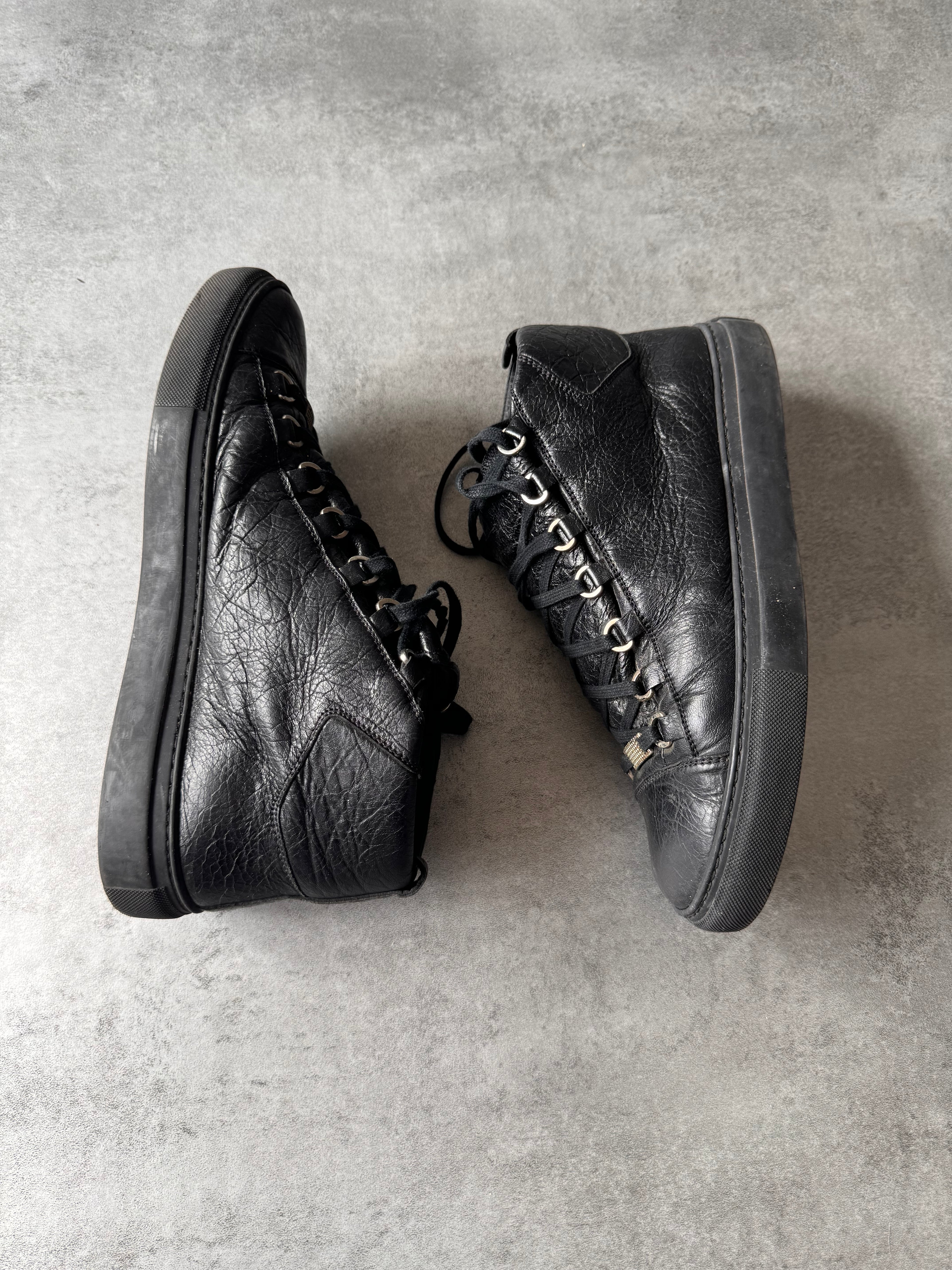 Balenciaga Arena High Black Cracked Leather Sneakers
