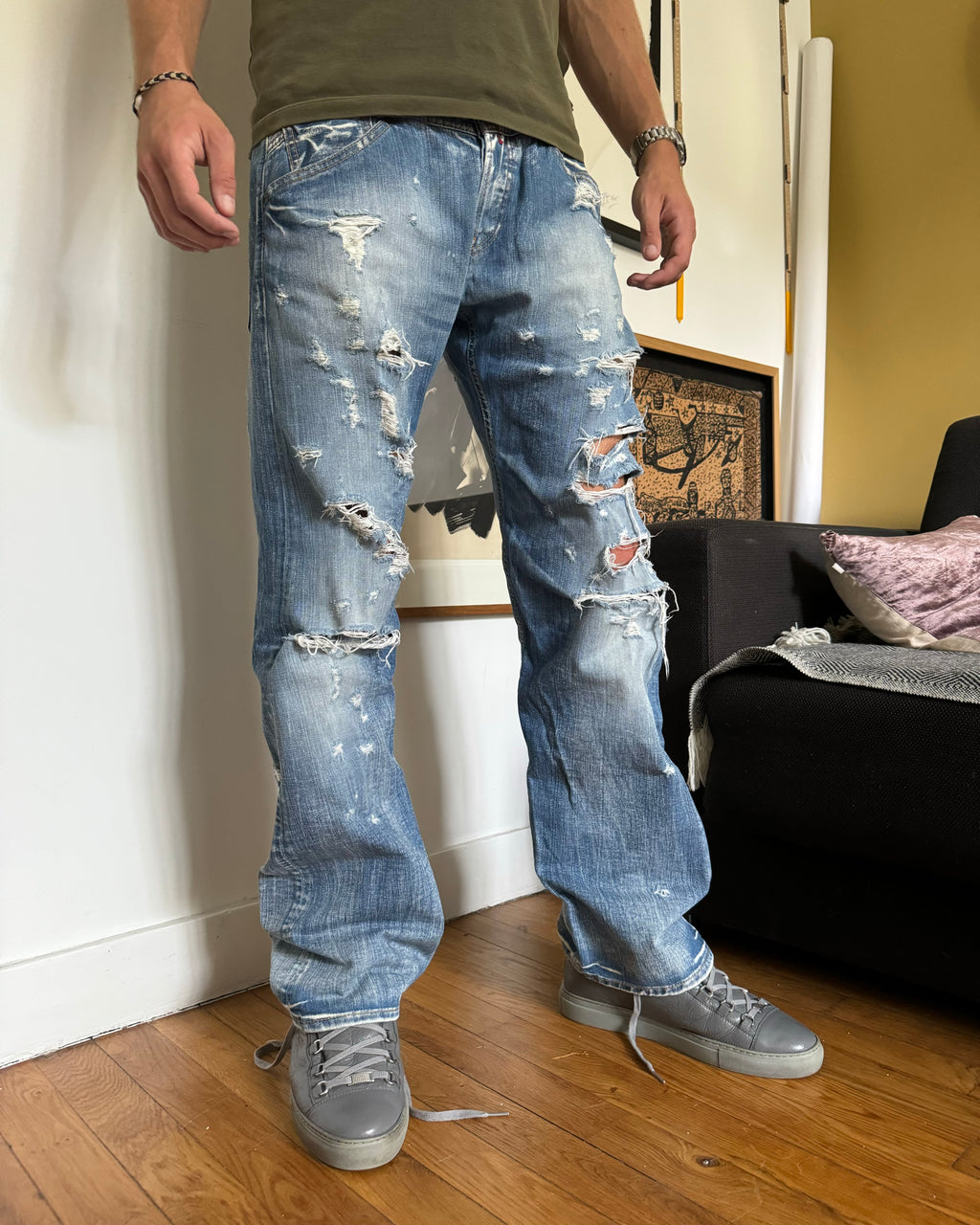 2000s Replay Distressed Straight Relaxed Jeans