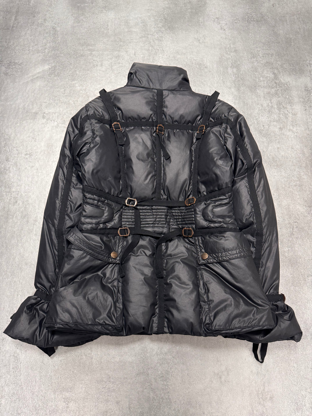 1990s Roberto Cavalli Parachute Bondage Puffer Black Jacket