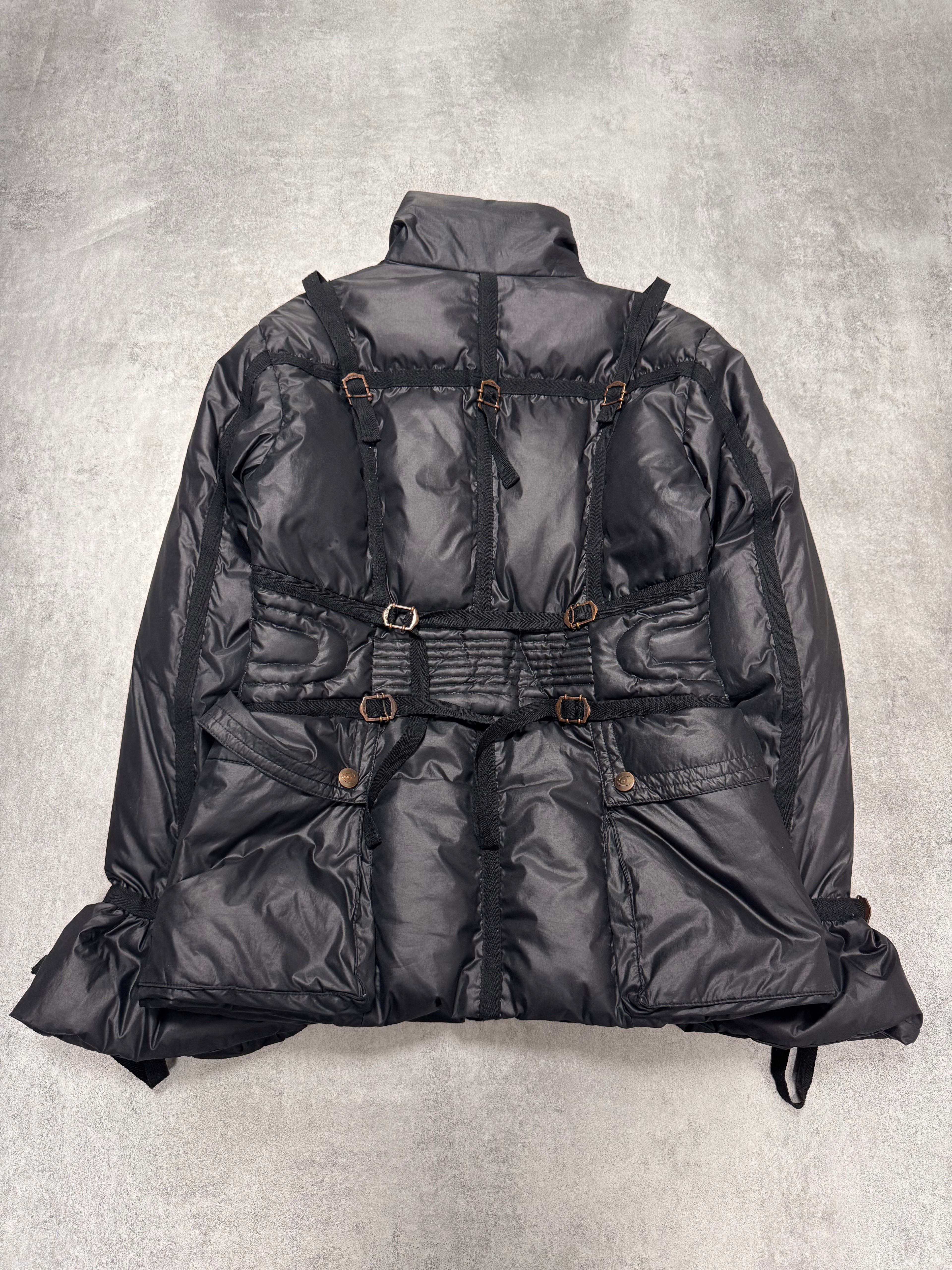 1990s Roberto Cavalli Parachute Bondage Puffer Black Jacket