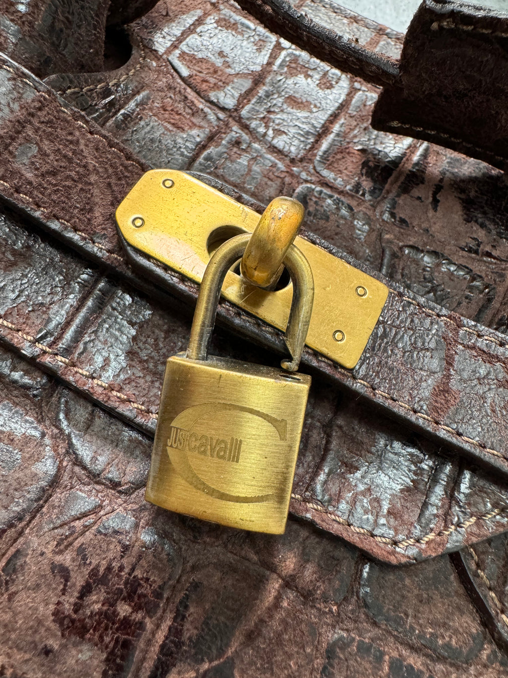 2000s Just Cavalli Embossed Crocodile Effect Hanbag