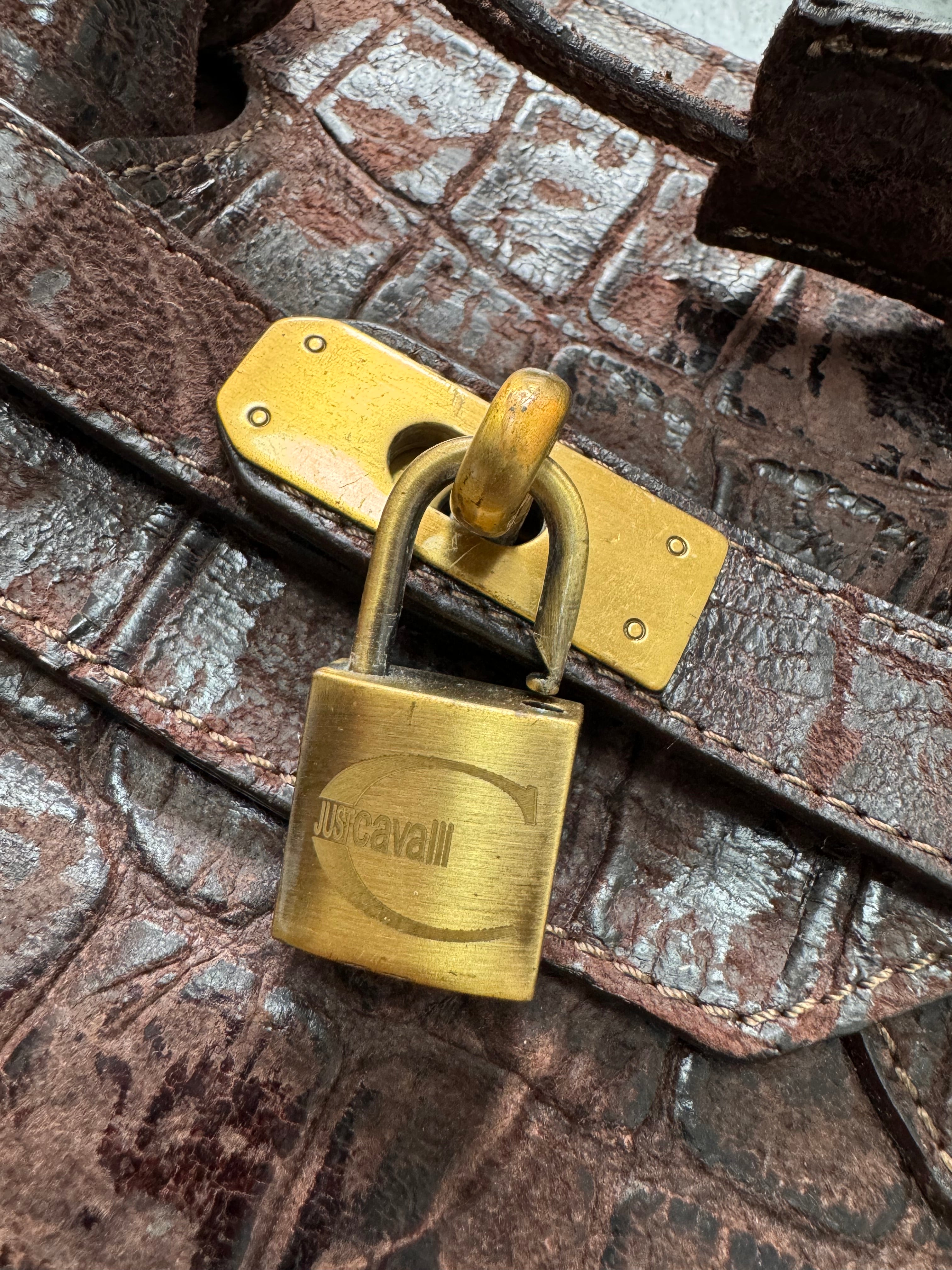 2000s Just Cavalli Embossed Crocodile Effect Hanbag