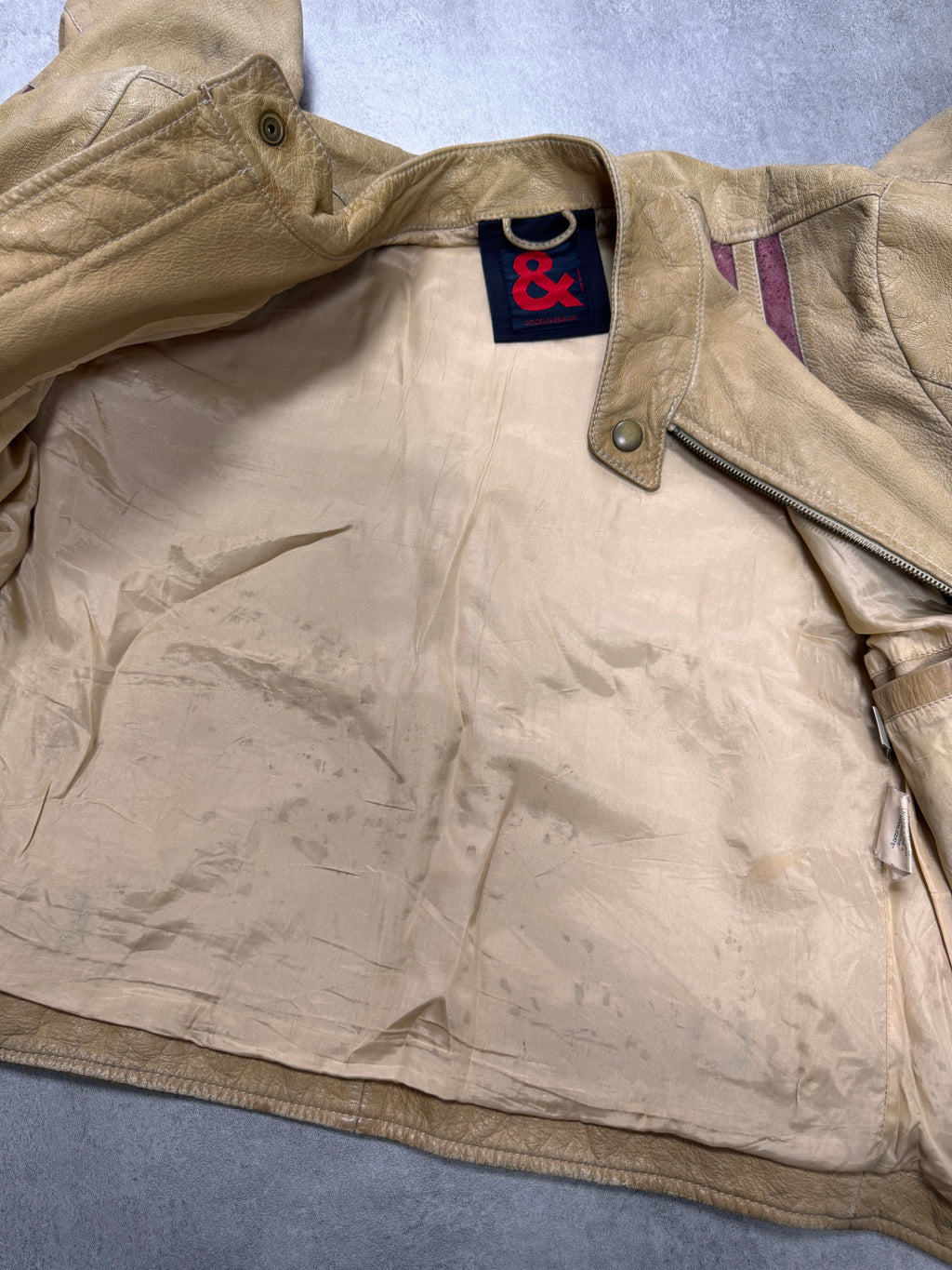 2000s Dolce & Gabbana Red Stripes Beige Leather Biker Jacket