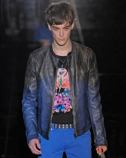 SS2009 グッチ ネイビー グラデーション バイカー レザー ジャケット (S)