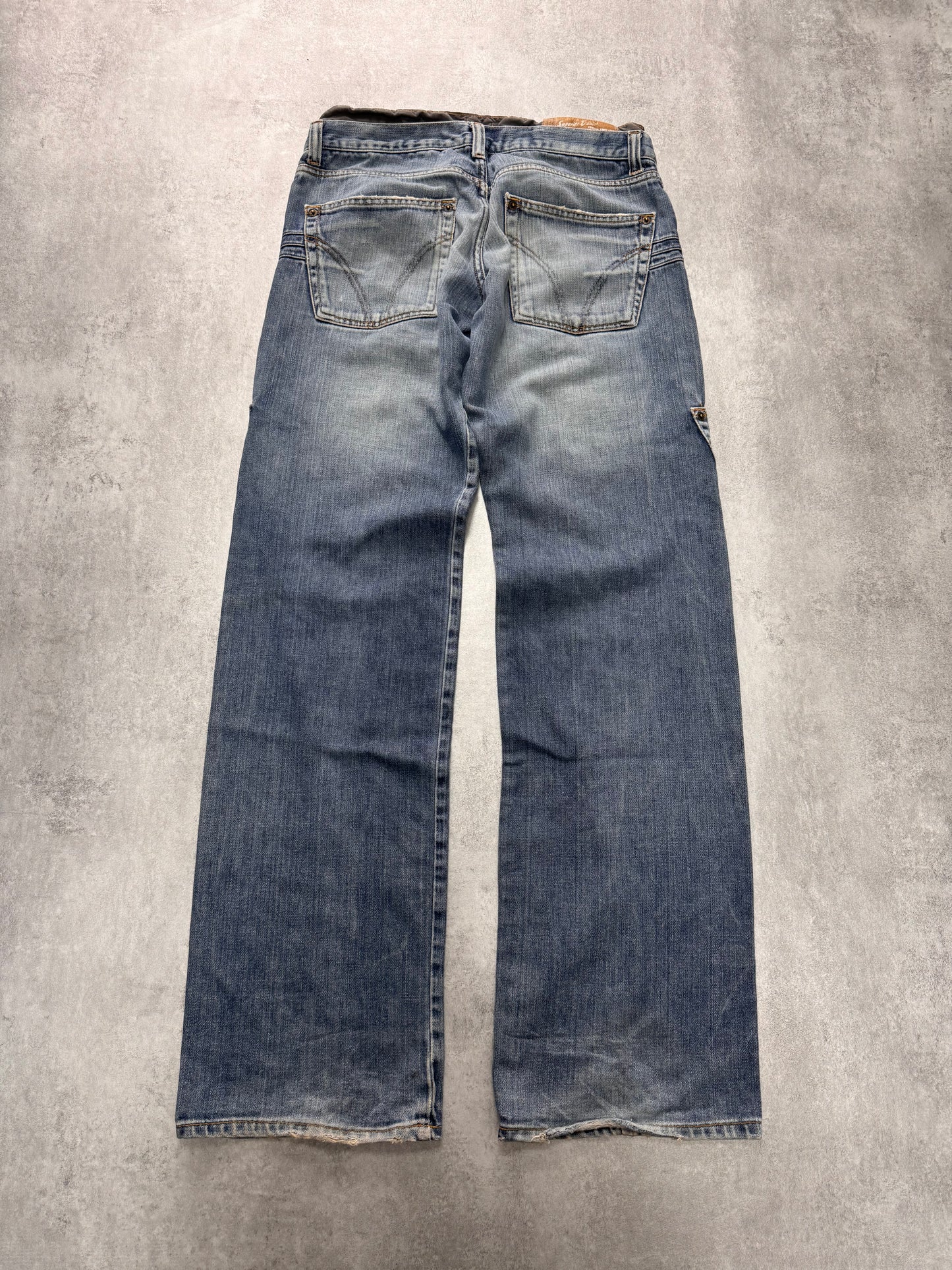 AW2003 Dolce & Gabbana Double-Waisted Sun Faded Denim Cargo Jeans (M)