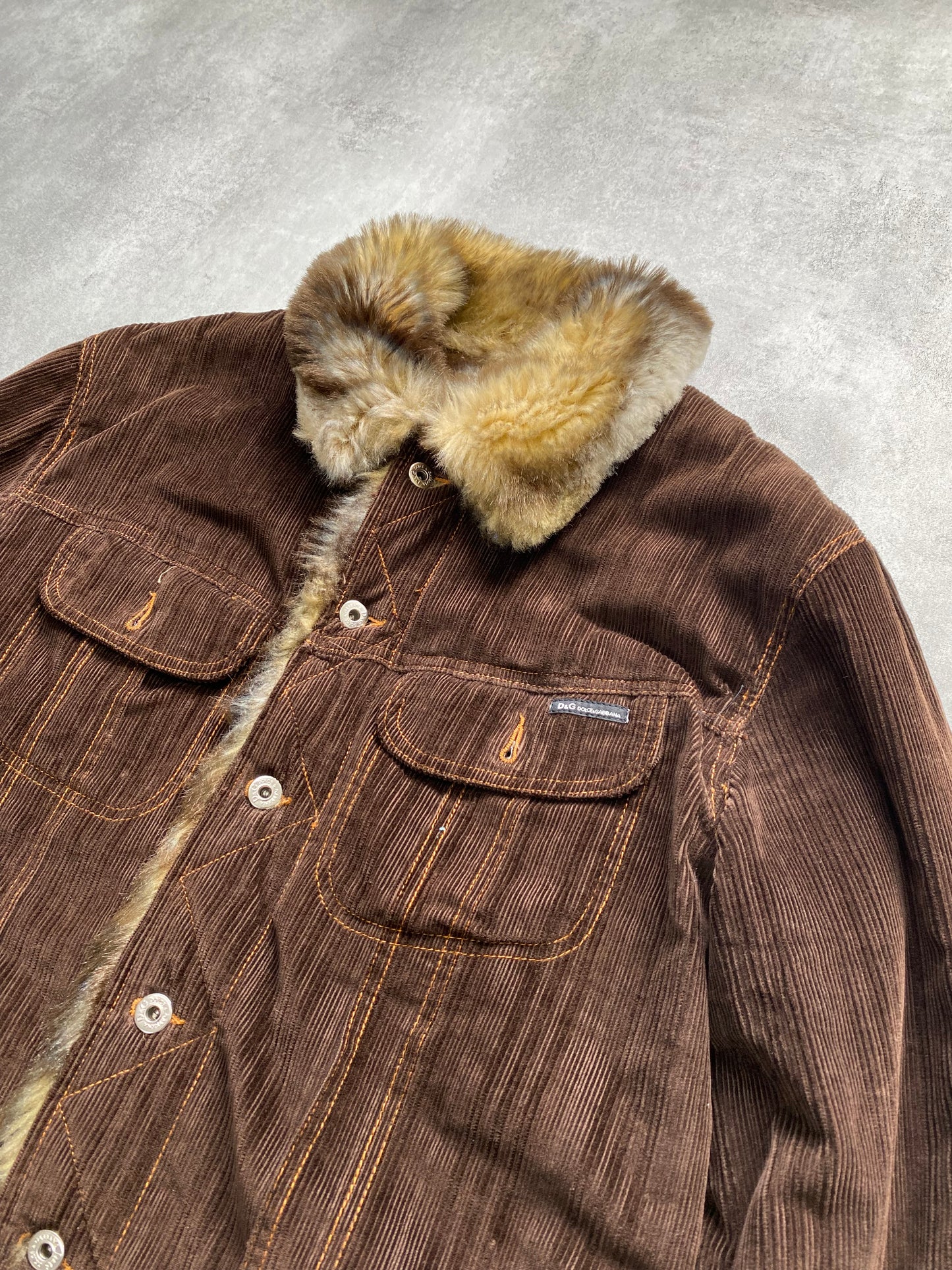 FW2001 Dolce & Gabbana Fur Striped Corduroy Jacket (M/L)