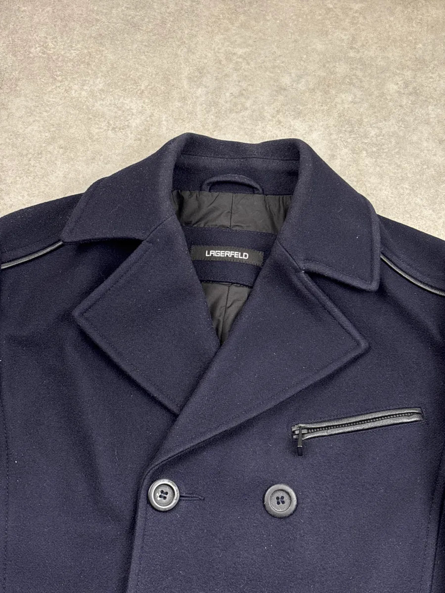 Lagerfeld Dark Navy Wool Double-Breasted Zip Pocket Coat AAYshIMh 5