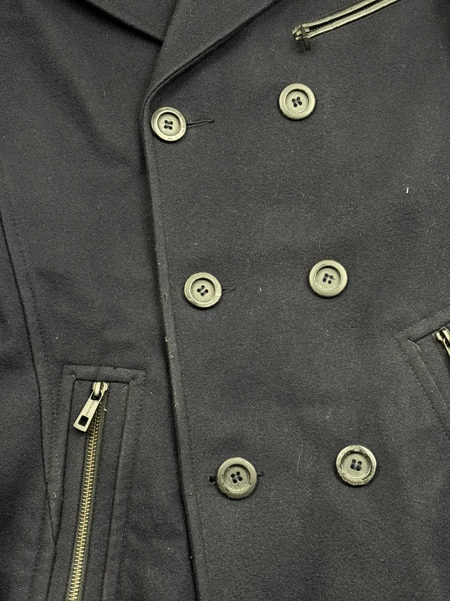 Lagerfeld Dark Navy Wool Double-Breasted Zip Pocket Coat AAYshIMh 6