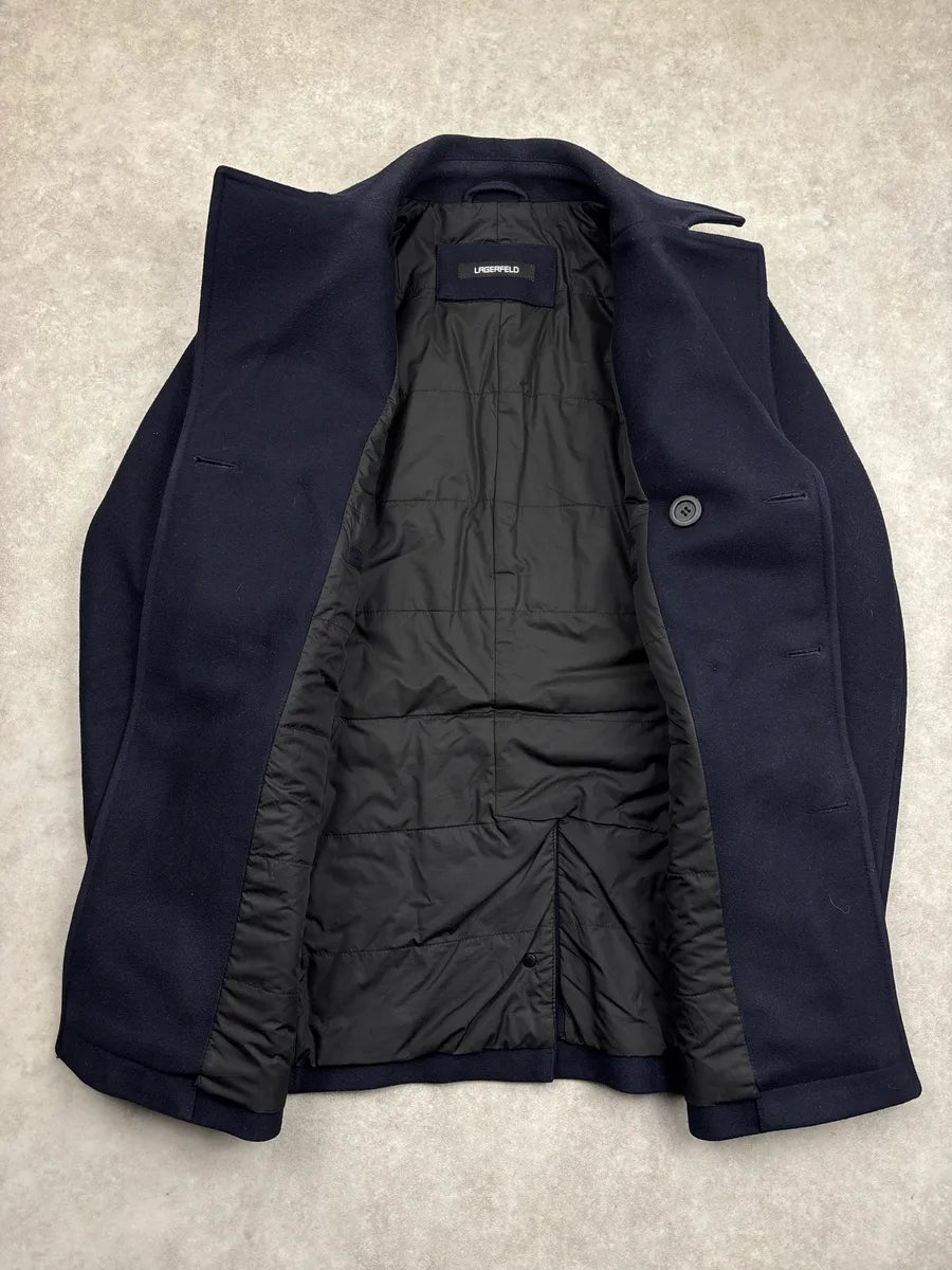 Lagerfeld Dark Navy Wool Double-Breasted Zip Pocket Coat AAYshIMh 3