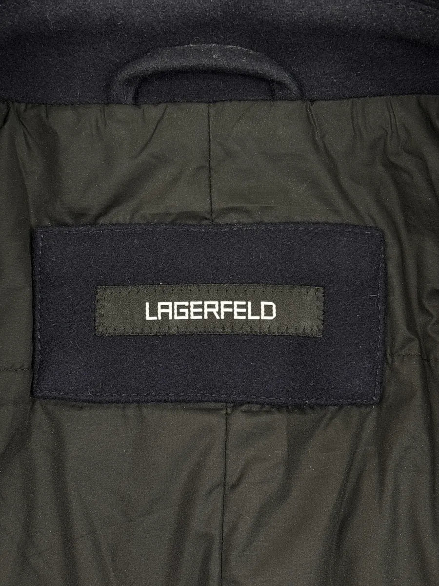 Lagerfeld Dark Navy Wool Double-Breasted Zip Pocket Coat AAYshIMh 9