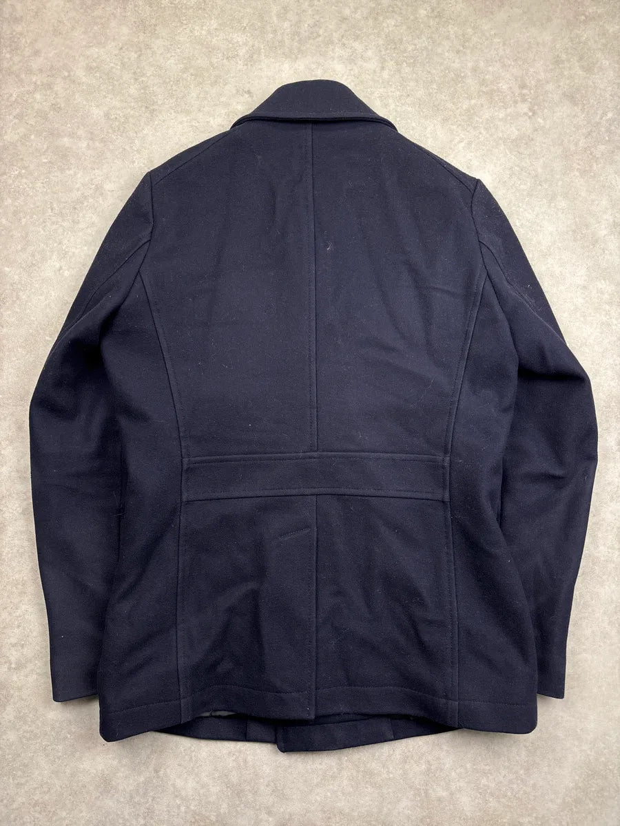 Lagerfeld Dark Navy Wool Double-Breasted Zip Pocket Coat AAYshIMh 4
