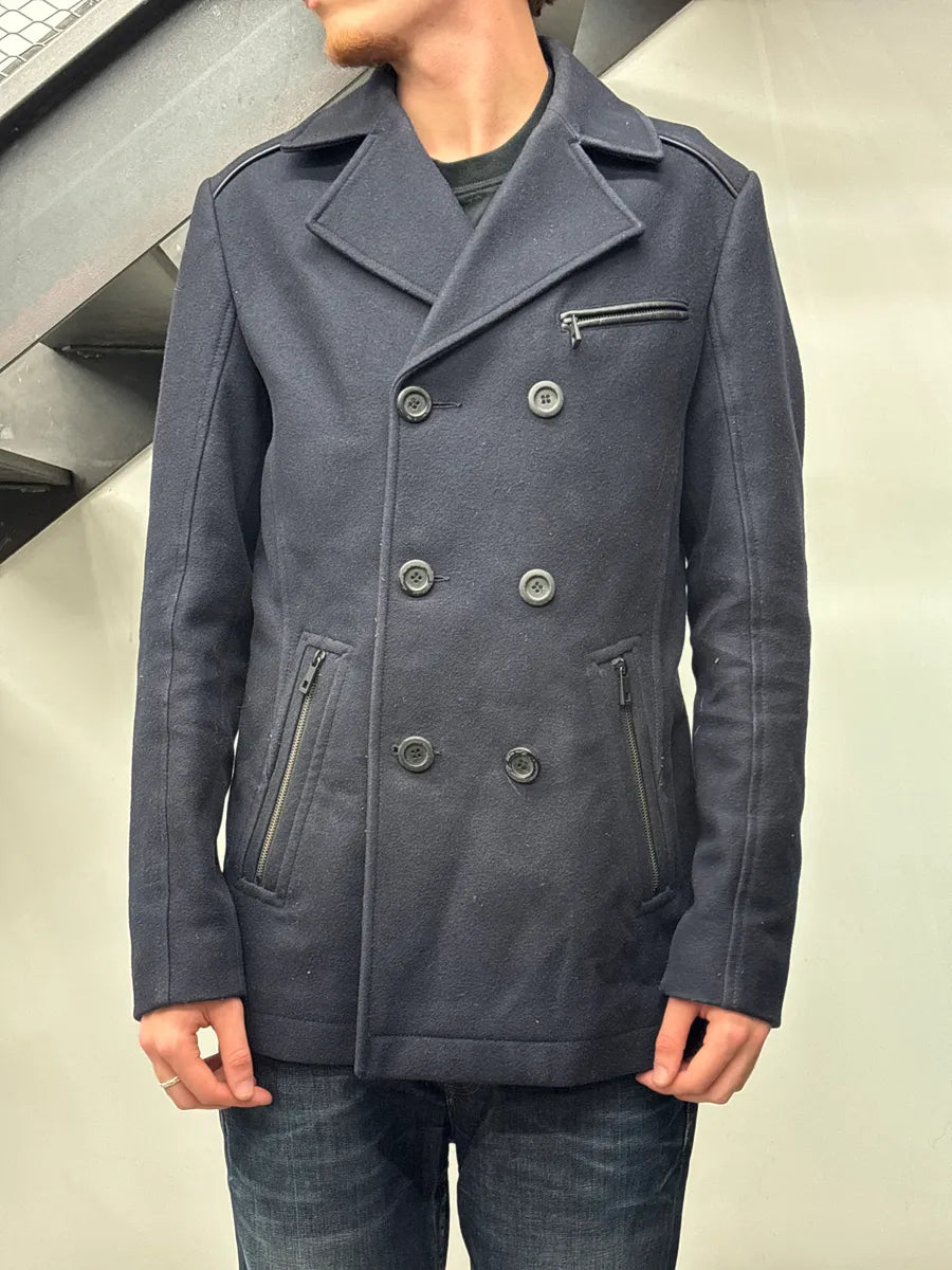 Lagerfeld Dark Navy Wool Double-Breasted Zip Pocket Coat AAYshIMh 1