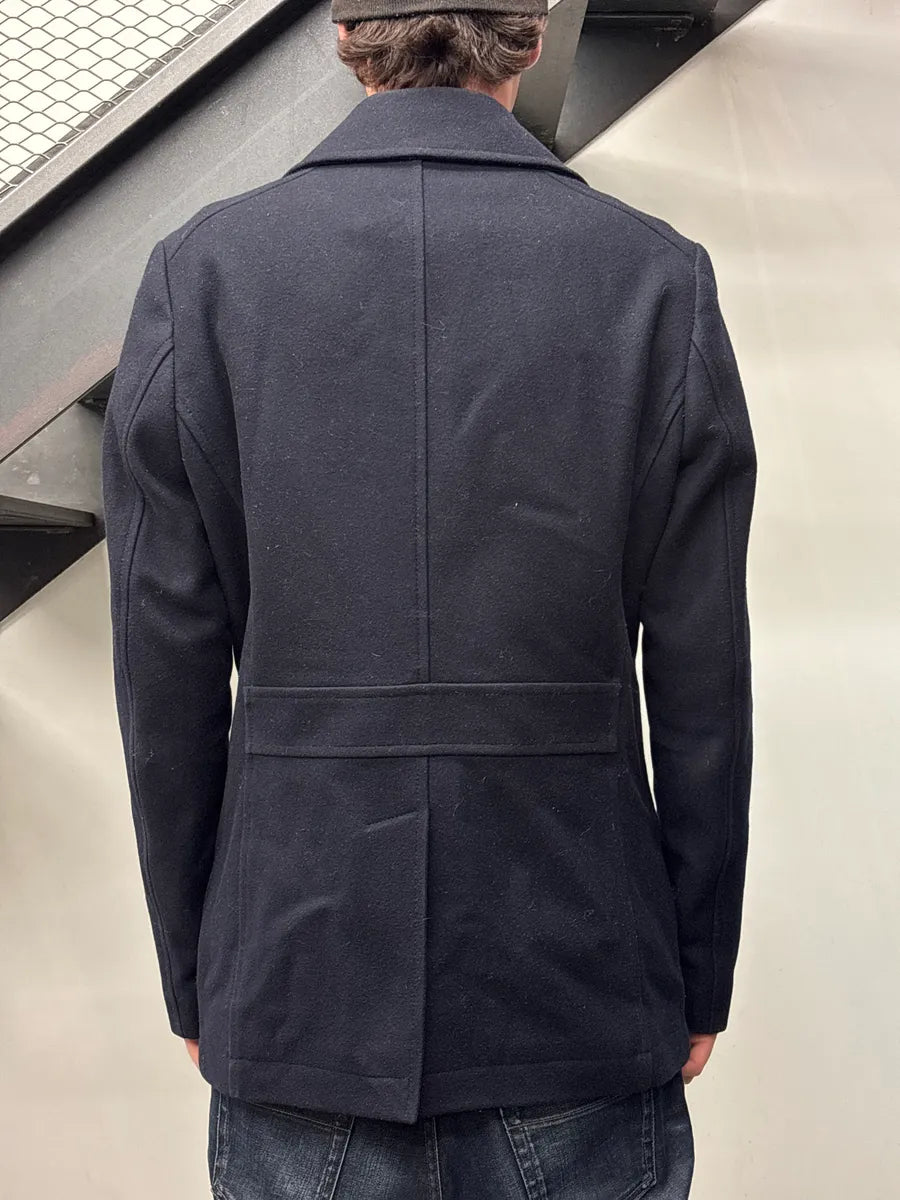Lagerfeld Dark Navy Wool Double-Breasted Zip Pocket Coat AAYshIMh 2