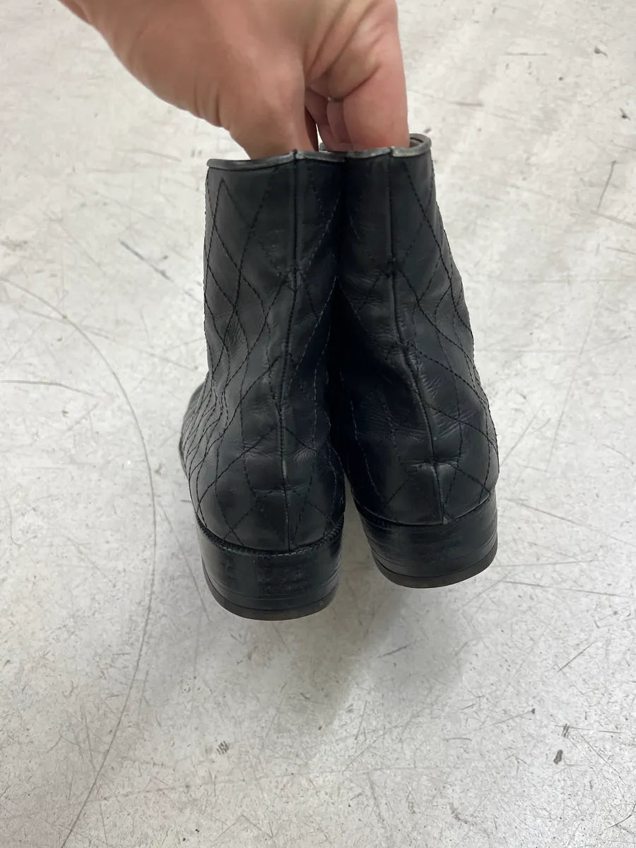 1990s Chanel Full Zip Quilted Black Leather Boots AApcCEuM 5