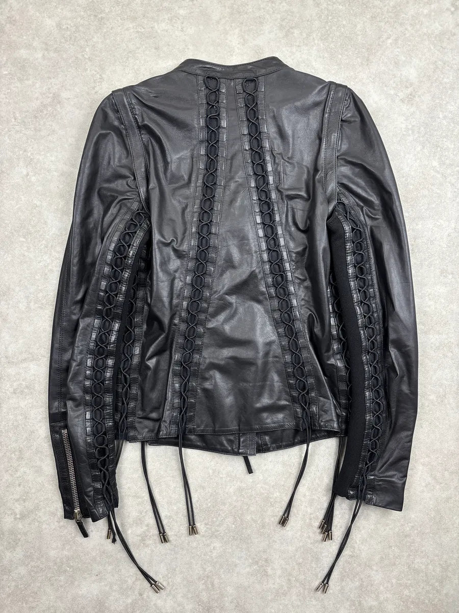 SS2010 Gucci Black Leather Lattice Mesh Moto Leather Jacket by Frida Giannini AAthjzok 1