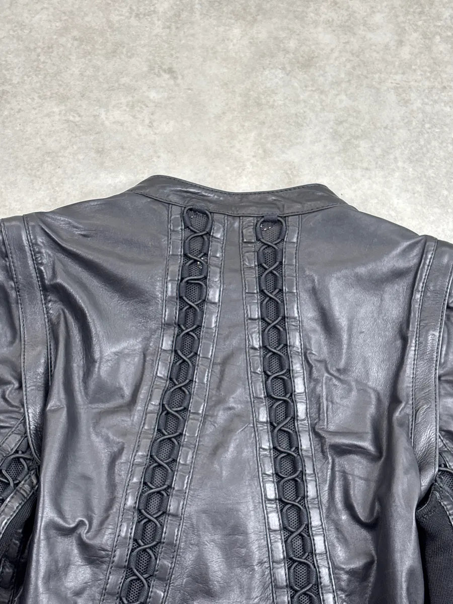 SS2010 Gucci Black Leather Lattice Mesh Moto Leather Jacket by Frida Giannini AAthjzok 11