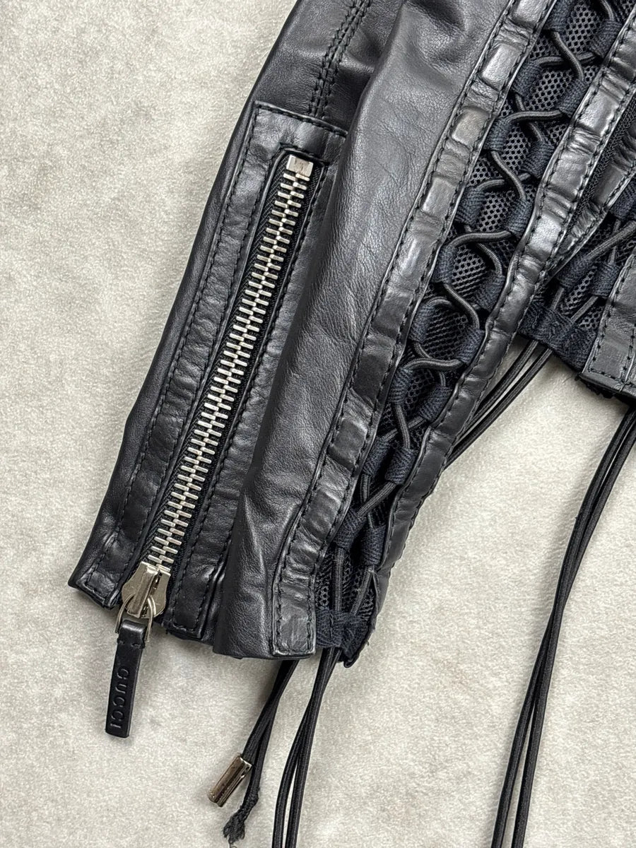 SS2010 Gucci Black Leather Lattice Mesh Moto Leather Jacket by Frida Giannini AAthjzok 13