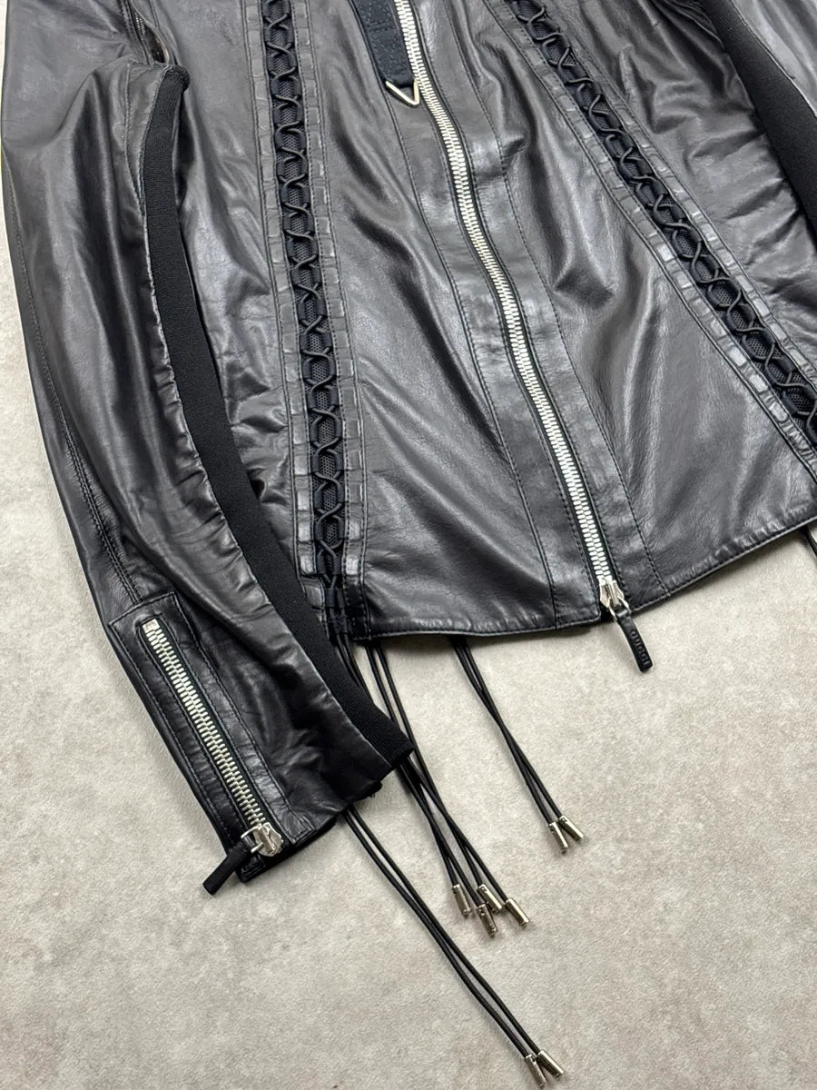 SS2010 Gucci Black Leather Lattice Mesh Moto Leather Jacket by Frida Giannini AAthjzok 6