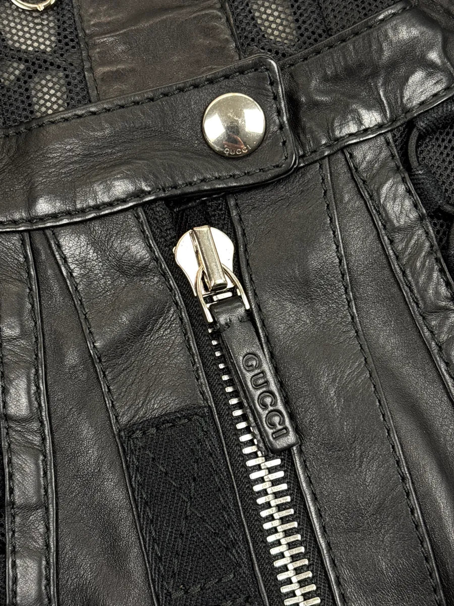 SS2010 Gucci Black Leather Lattice Mesh Moto Leather Jacket by Frida Giannini AAthjzok 8