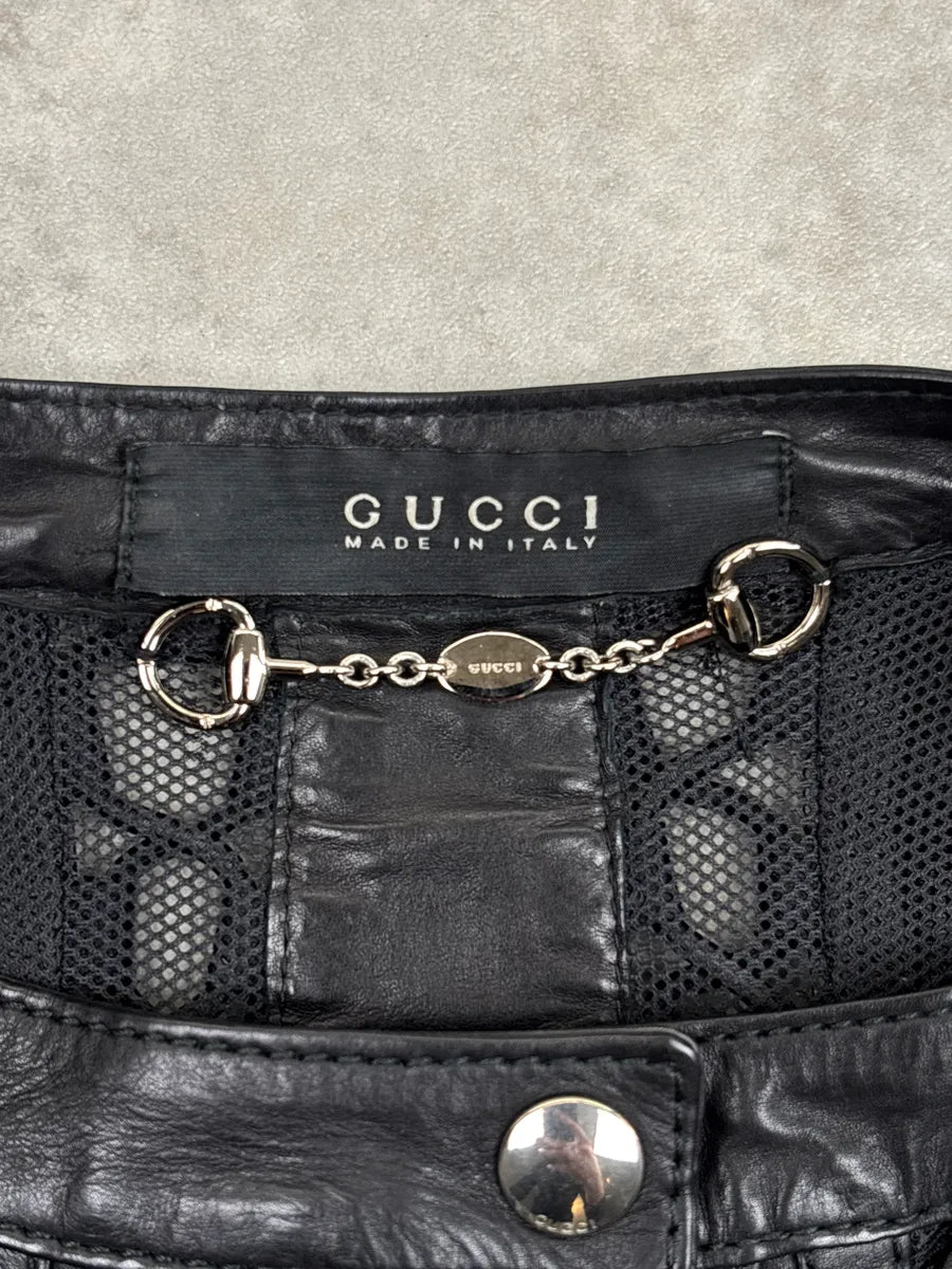 SS2010 Gucci Black Leather Lattice Mesh Moto Leather Jacket by Frida Giannini AAthjzok 15