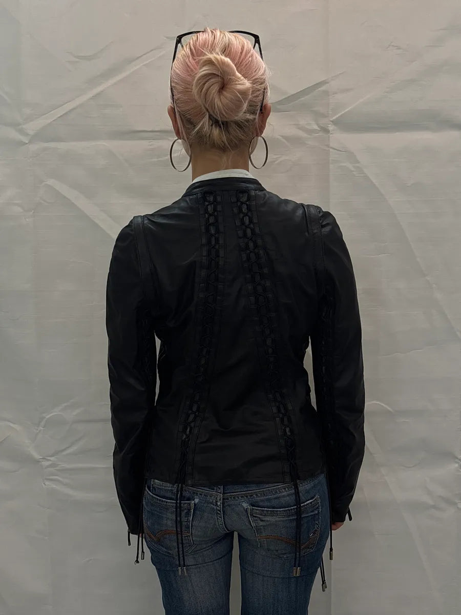 SS2010 Gucci Black Leather Lattice Mesh Moto Leather Jacket by Frida Giannini AAthjzok 3