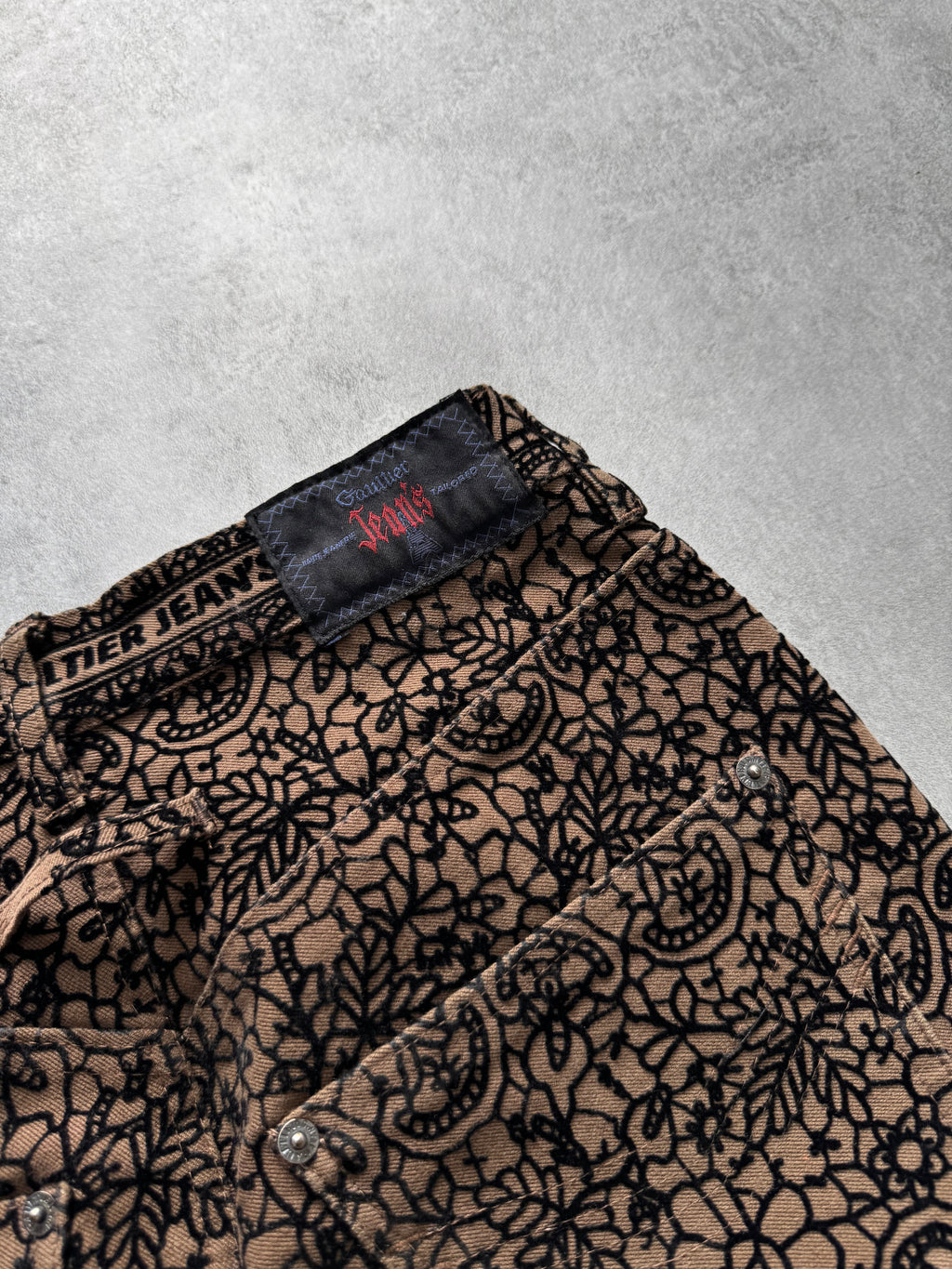 1990s Jean Paul Gaultier Glamour Velvet Kaki Denim Pants