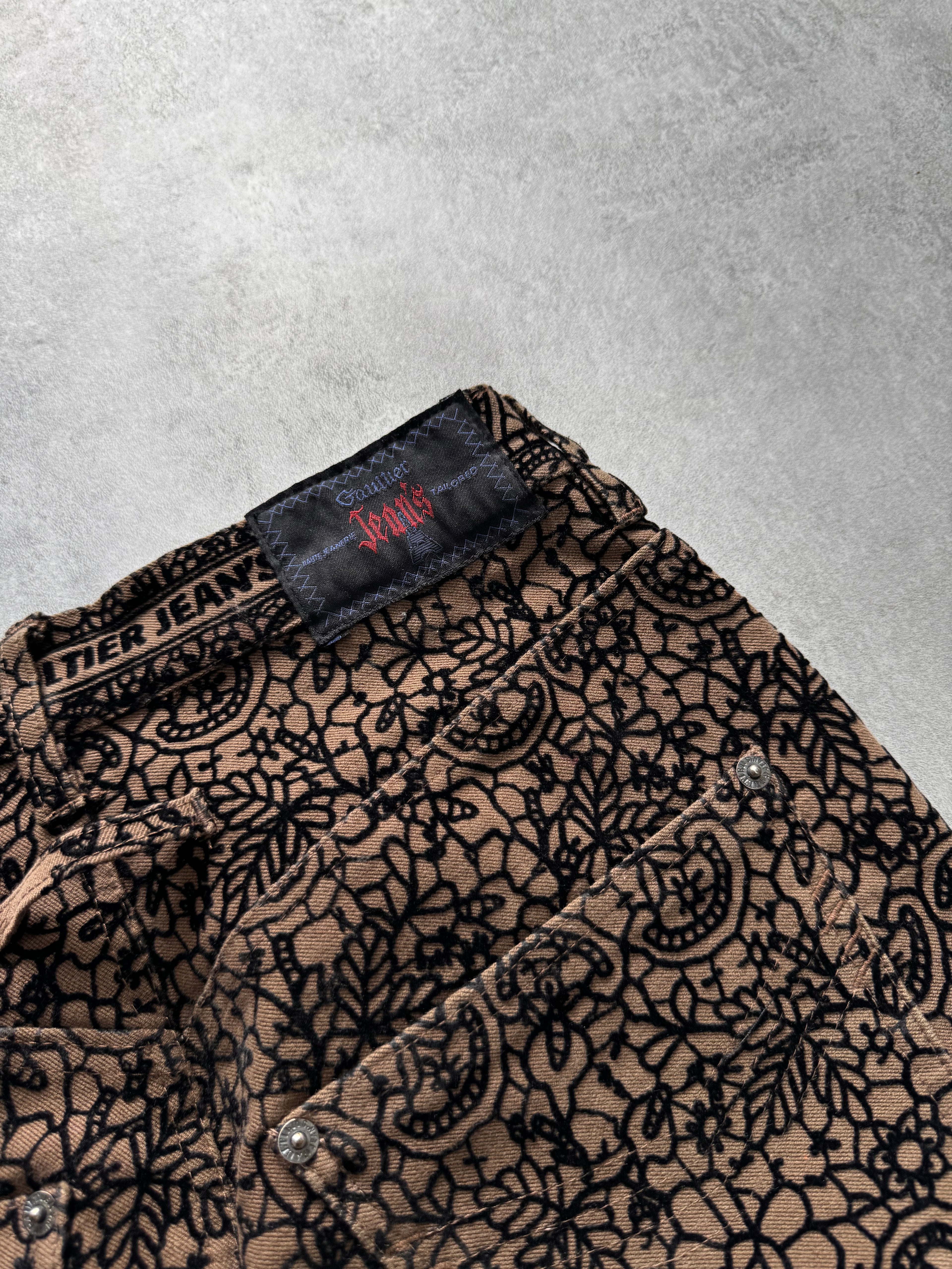 1990s Jean Paul Gaultier Glamour Velvet Kaki Denim Pants