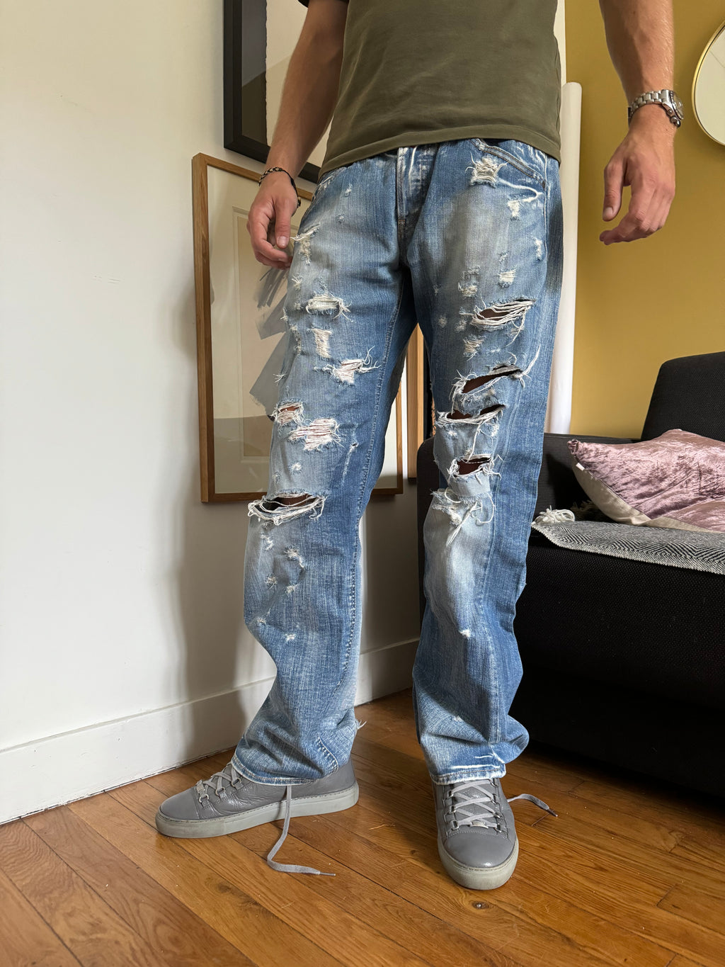 2000s Replay Distressed Straight Relaxed Jeans