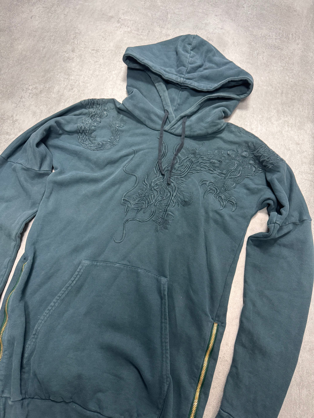 2000s Balmain Embroided Asian Dragon Long Hoodie