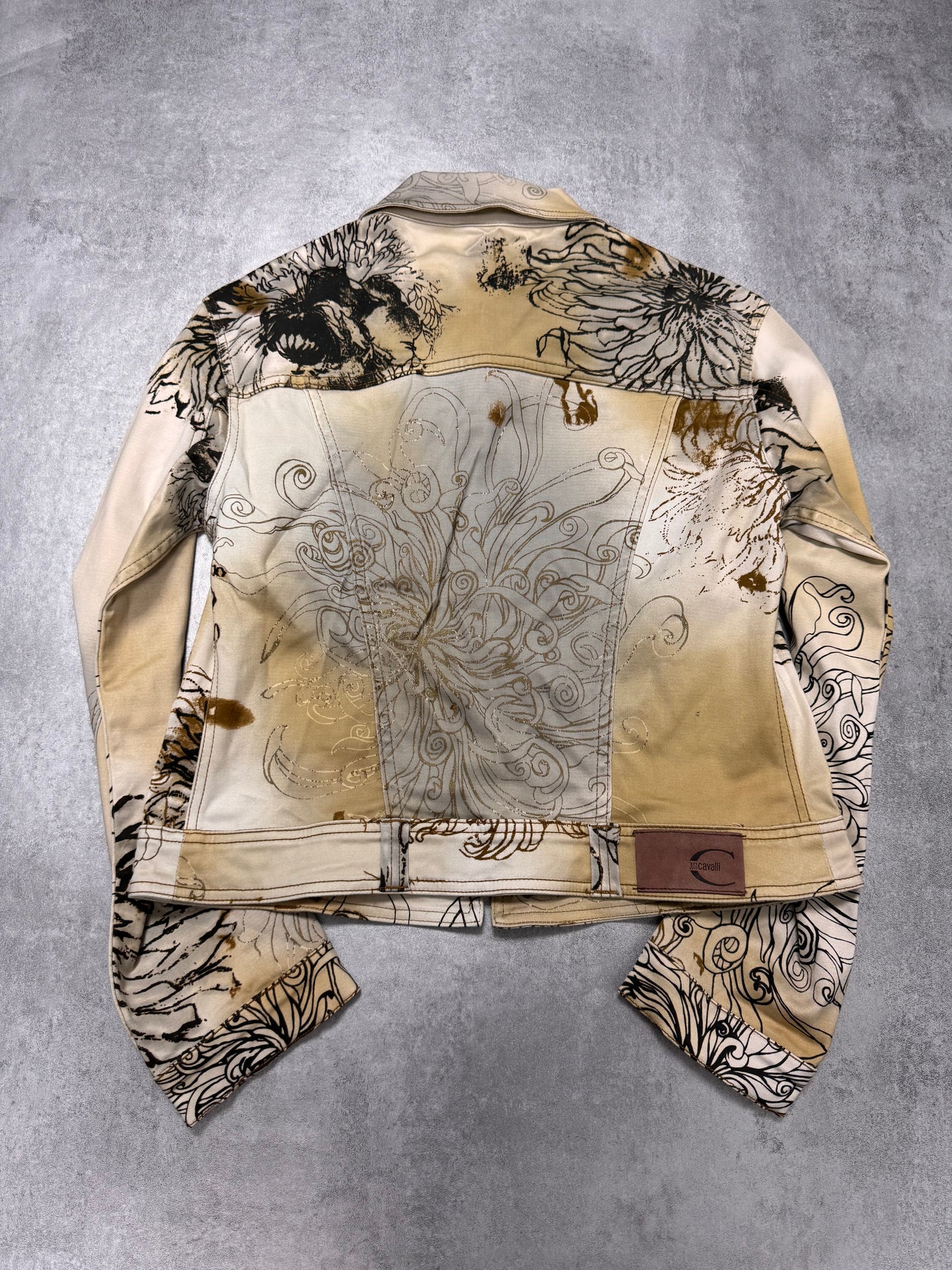 2000s Cavalli Chinese Ink Flowers Cropped Jacket (XS)