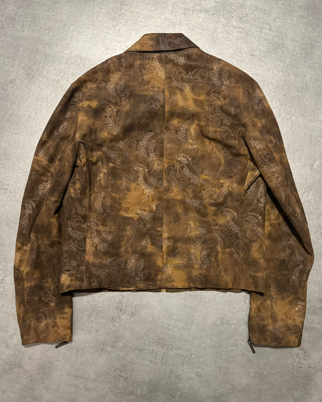 2000s Cavalli Brown Spiritual Dragon Faded Leather Premium Jacket (L) - 2