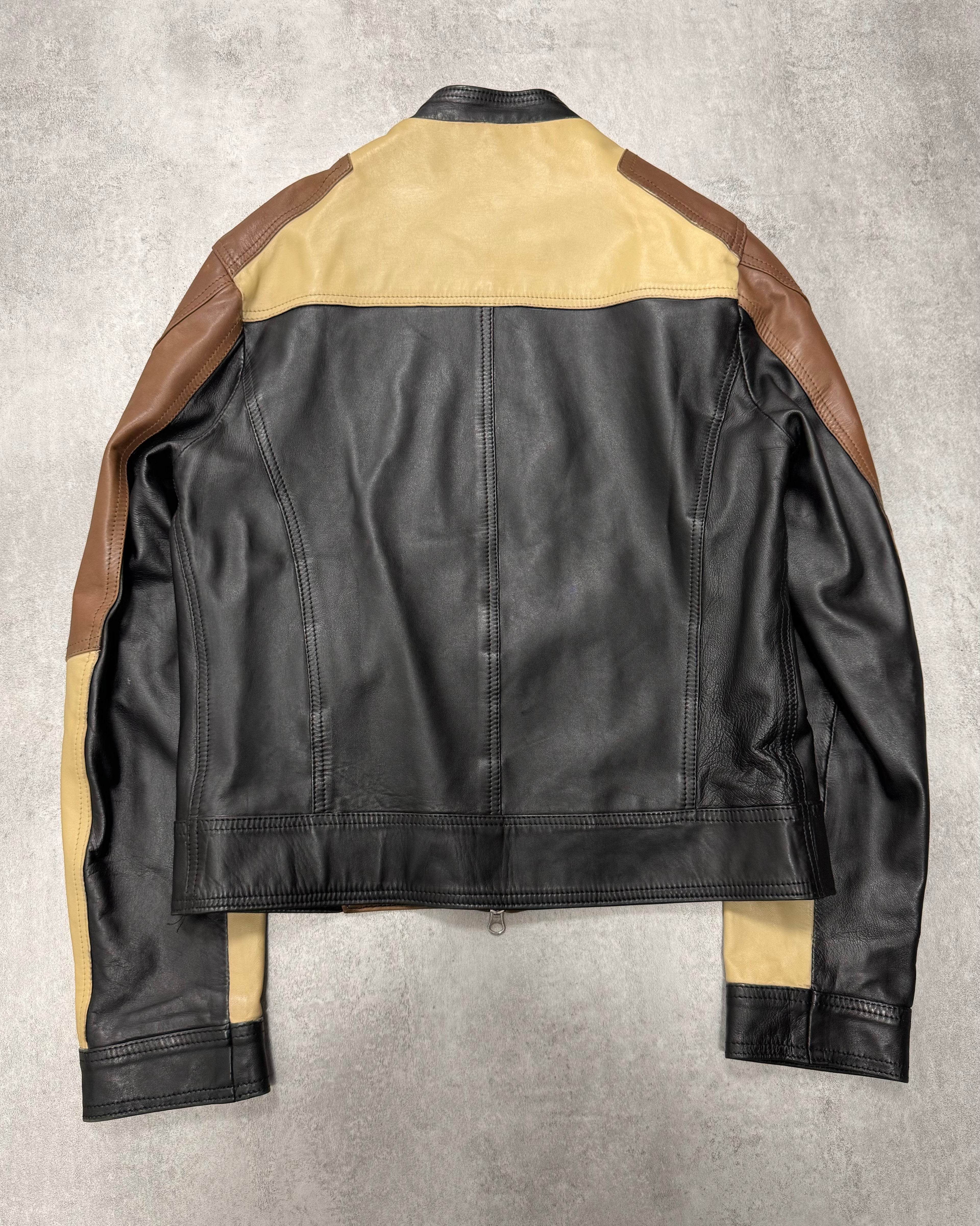 2000s Daniele Alessandrini Biker Tricolour Leather Jacket