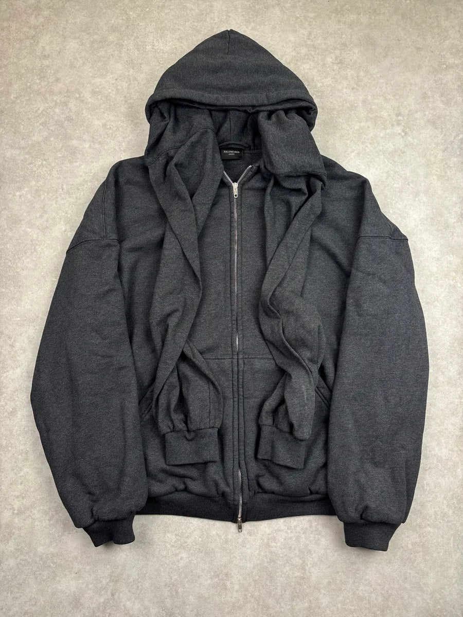 AW2024 Balenciaga Grey Extra Sleeve Oversized Zip-Up Hoodie ACOlgUKZ 0