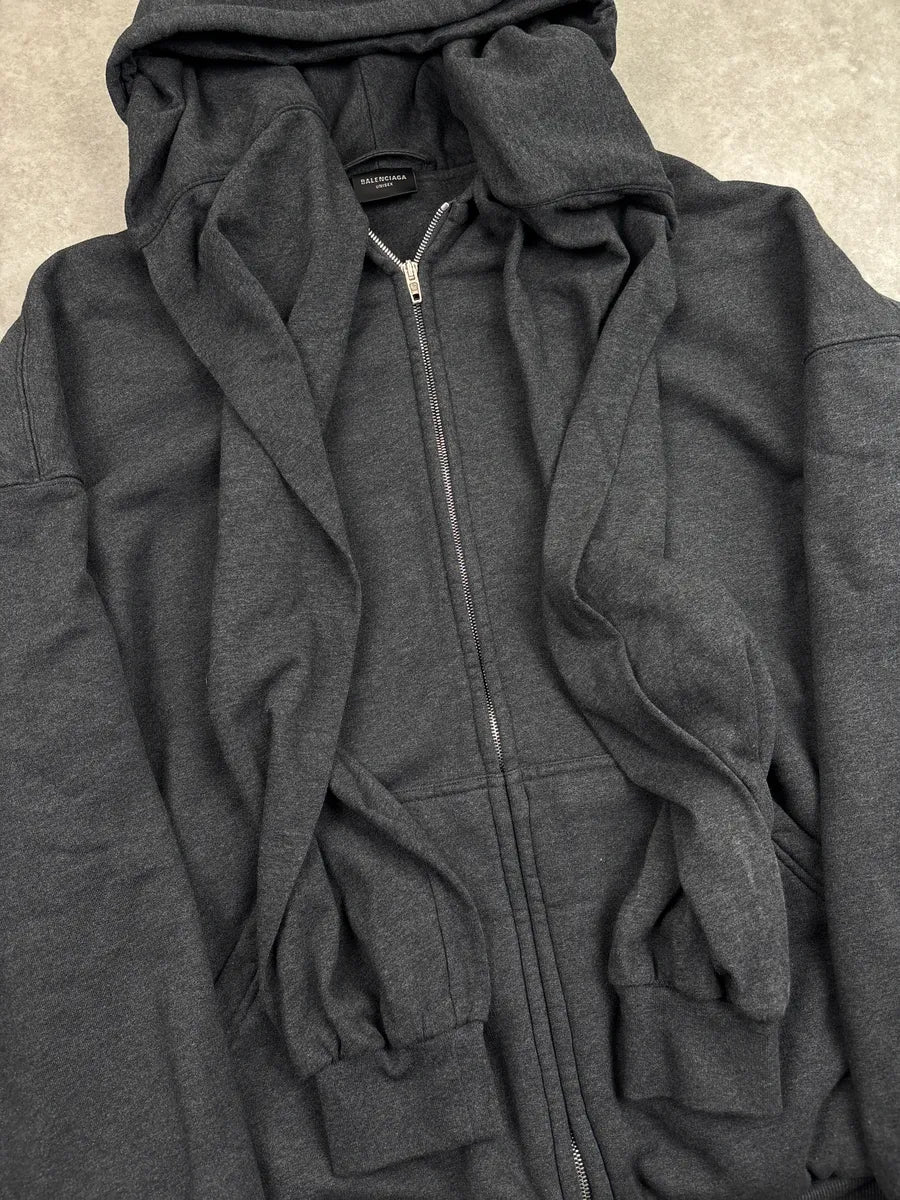 AW2024 Balenciaga Grey Extra Sleeve Oversized Zip-Up Hoodie ACOlgUKZ 8